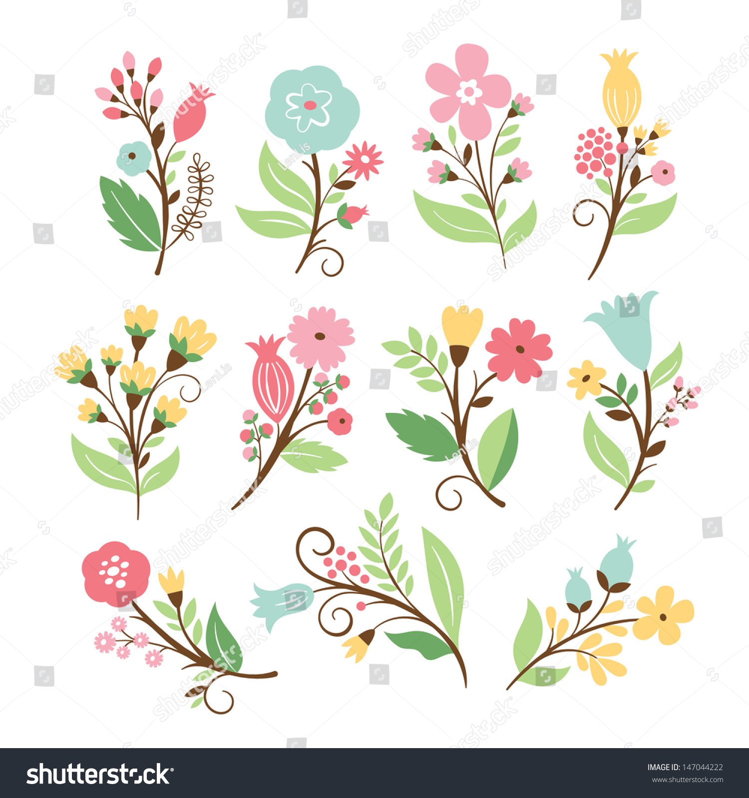 Set Elegance Floral Bouquets Vector Collection Stock Vector 147044222