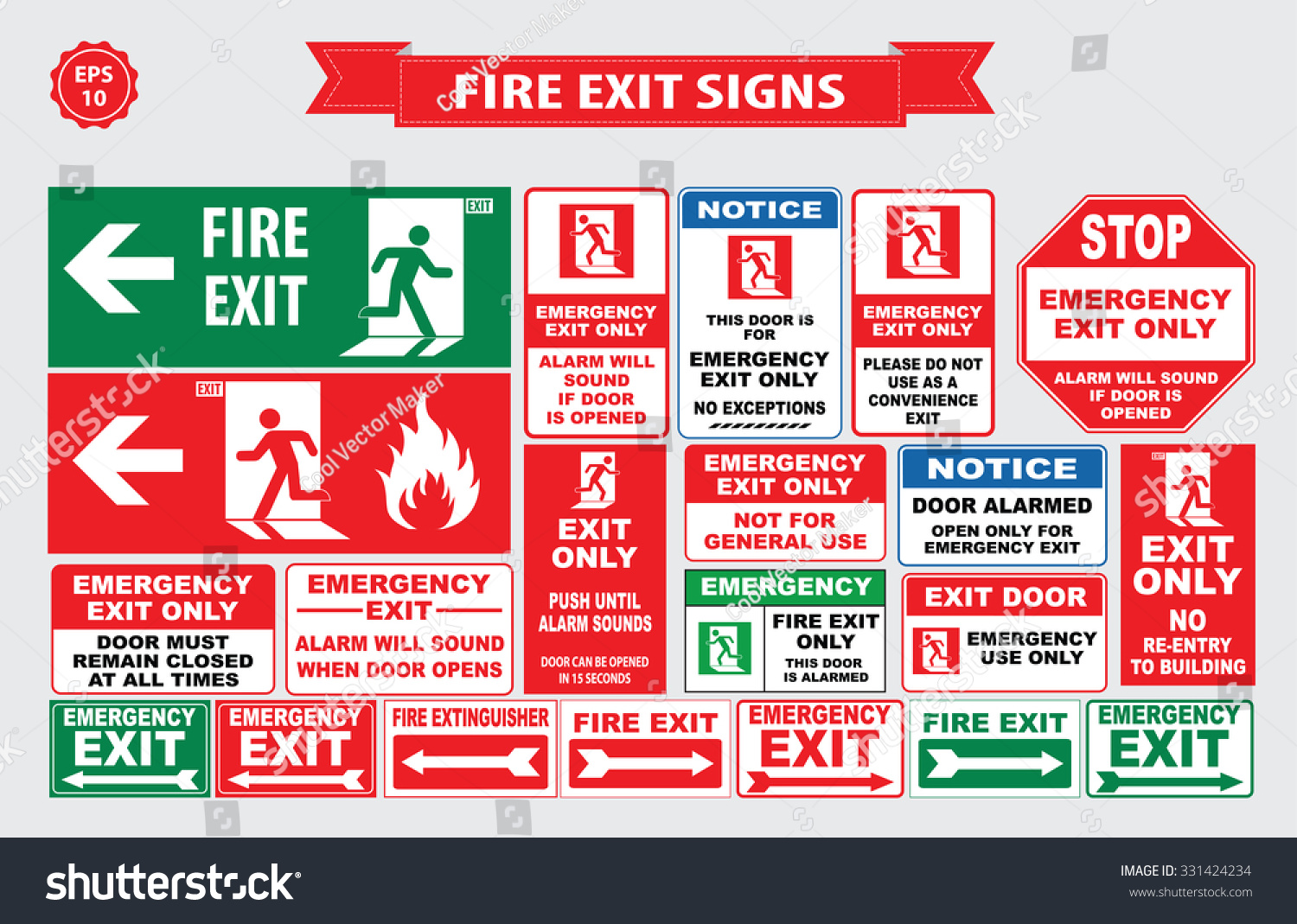 Set Of Emergency Exit Sign (Fire Exit, Emergency Exit, Fire Assembly ...