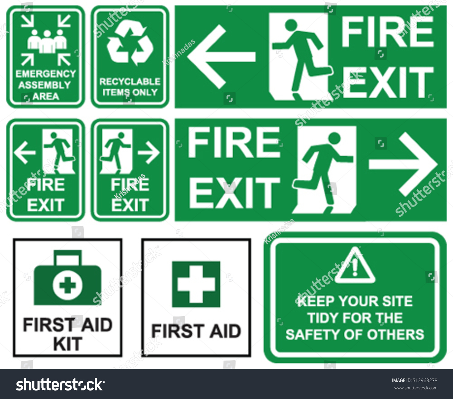 Set Emergency Fire Exit Emergency Assembly Stock Vector