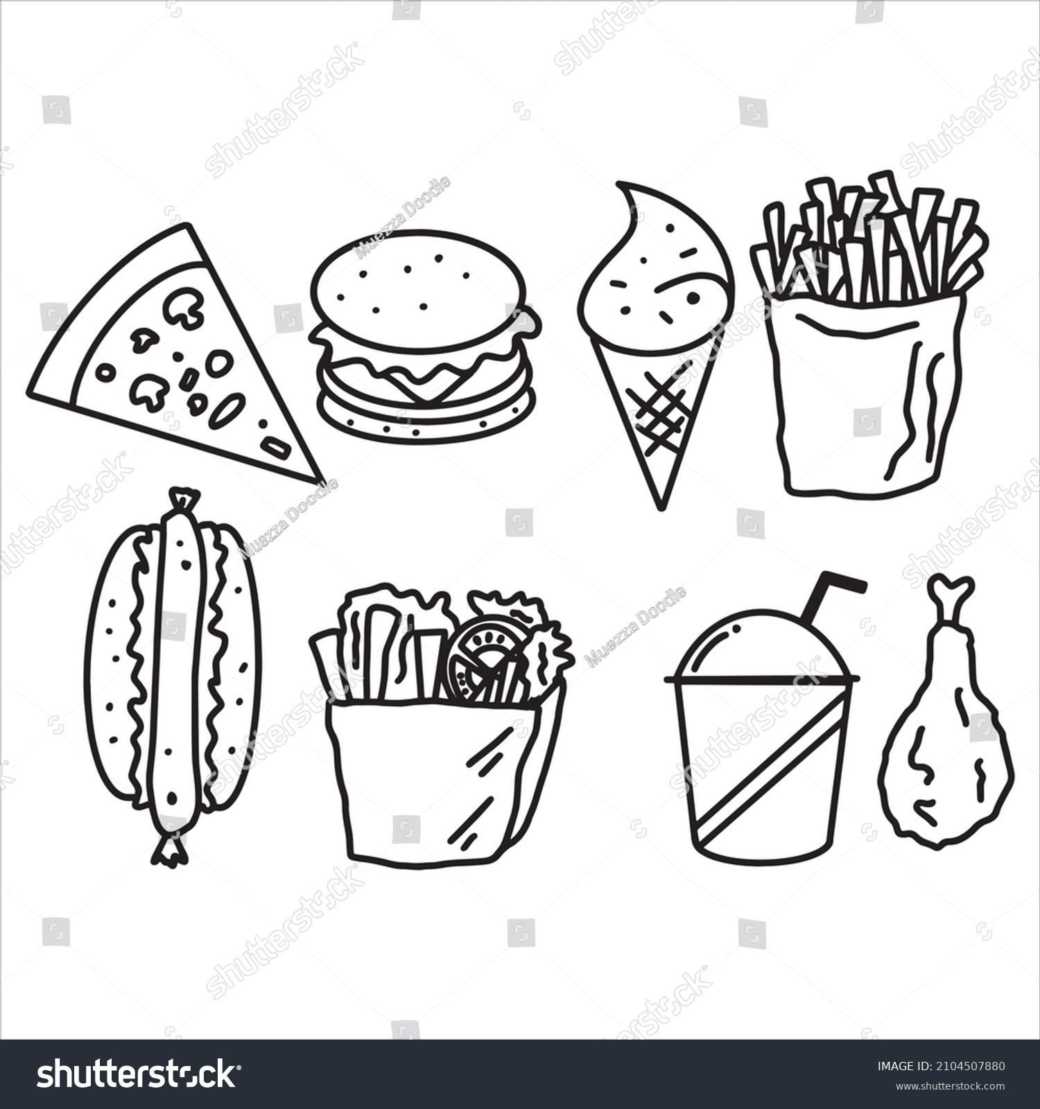 Set Fast Food Vectors Hand Drawn Stock Vector Royalty Free