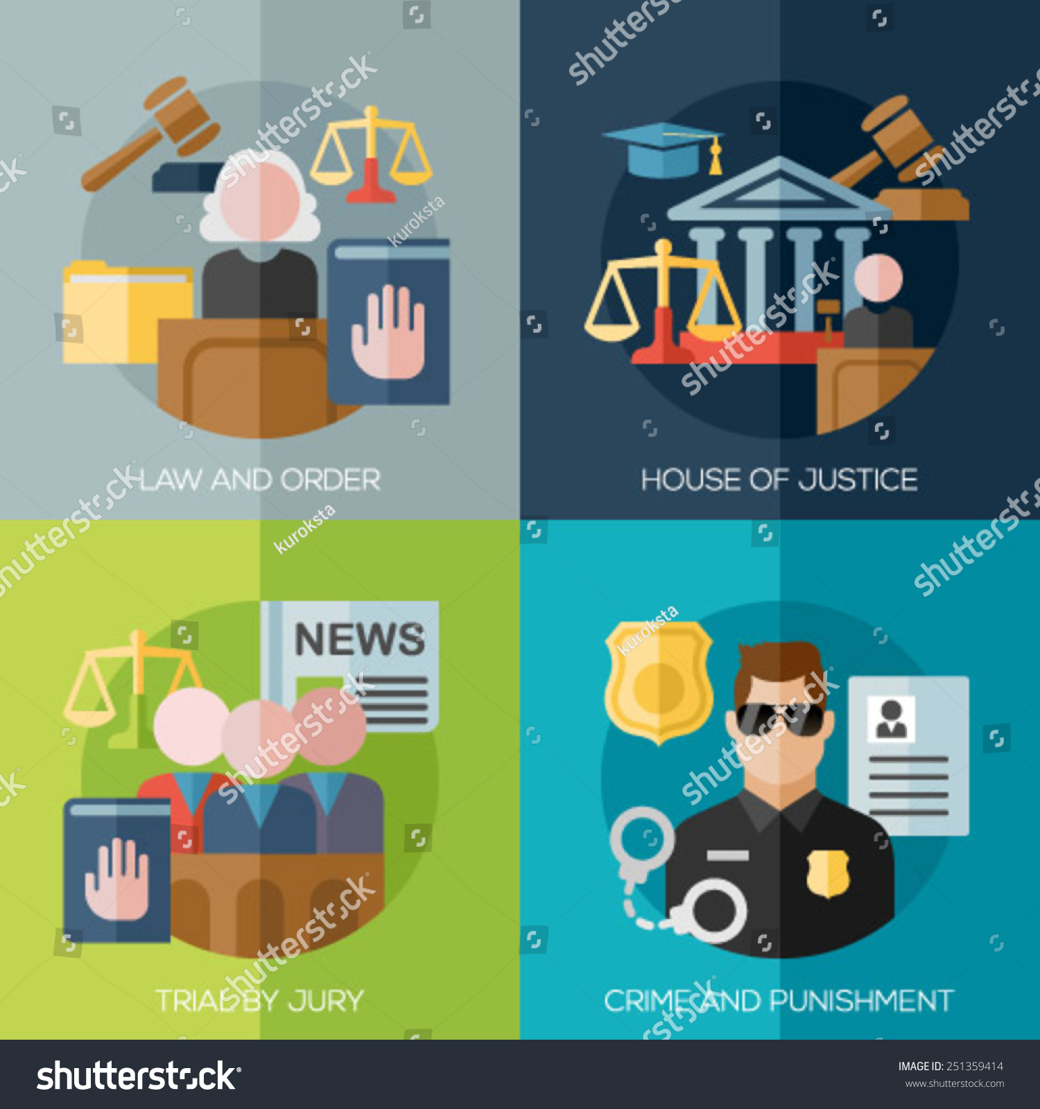 set-of-flat-design-concepts-for-law-and-order-house-of-justice-trial