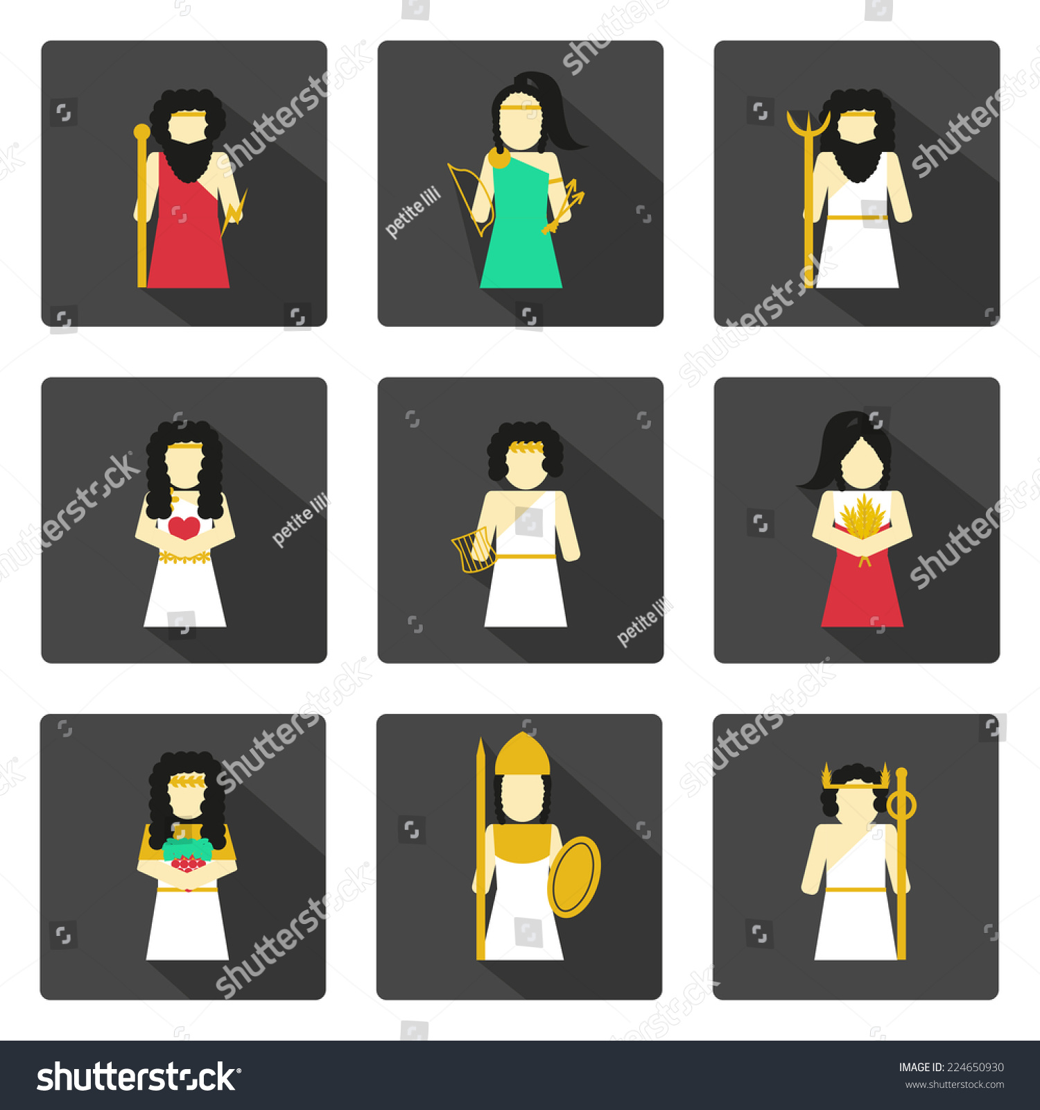 Set Flat Icons Greek Gods Stock Vector 224650930 - Shutterstock