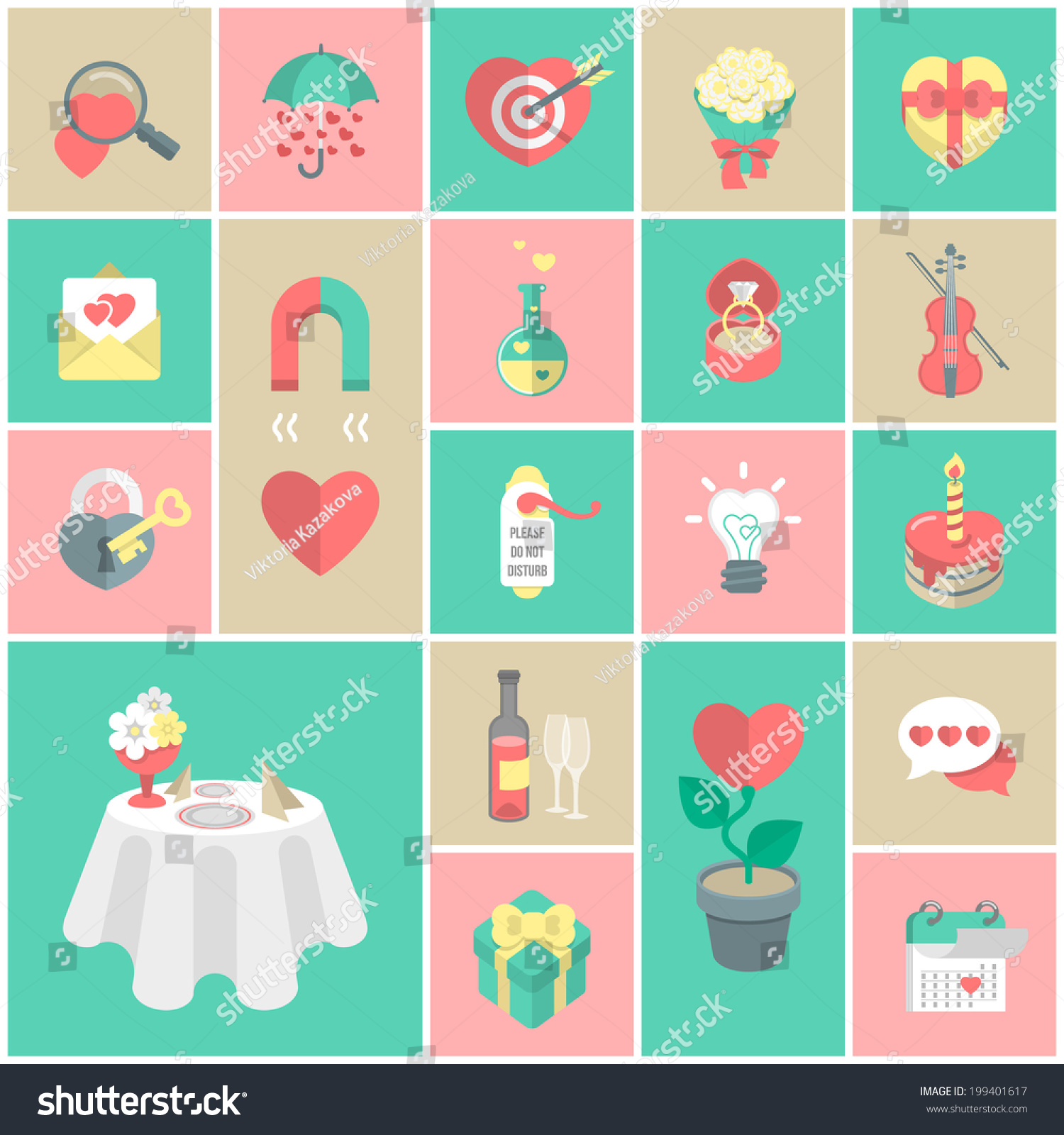 Set Of Flat Love Symbols Of Dating And Romantic Relationships Stock