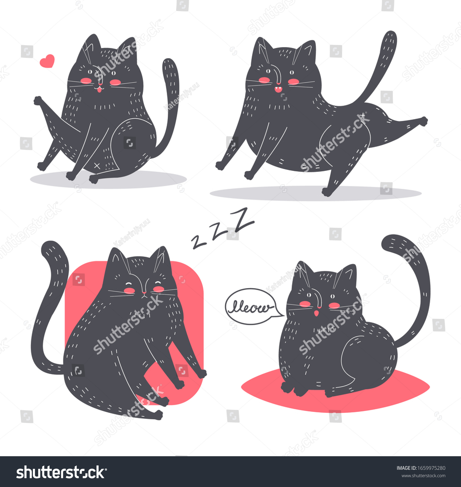 Set Funny Cartoon Black Cats Cute Stock Vector Royalty Free 1659975280