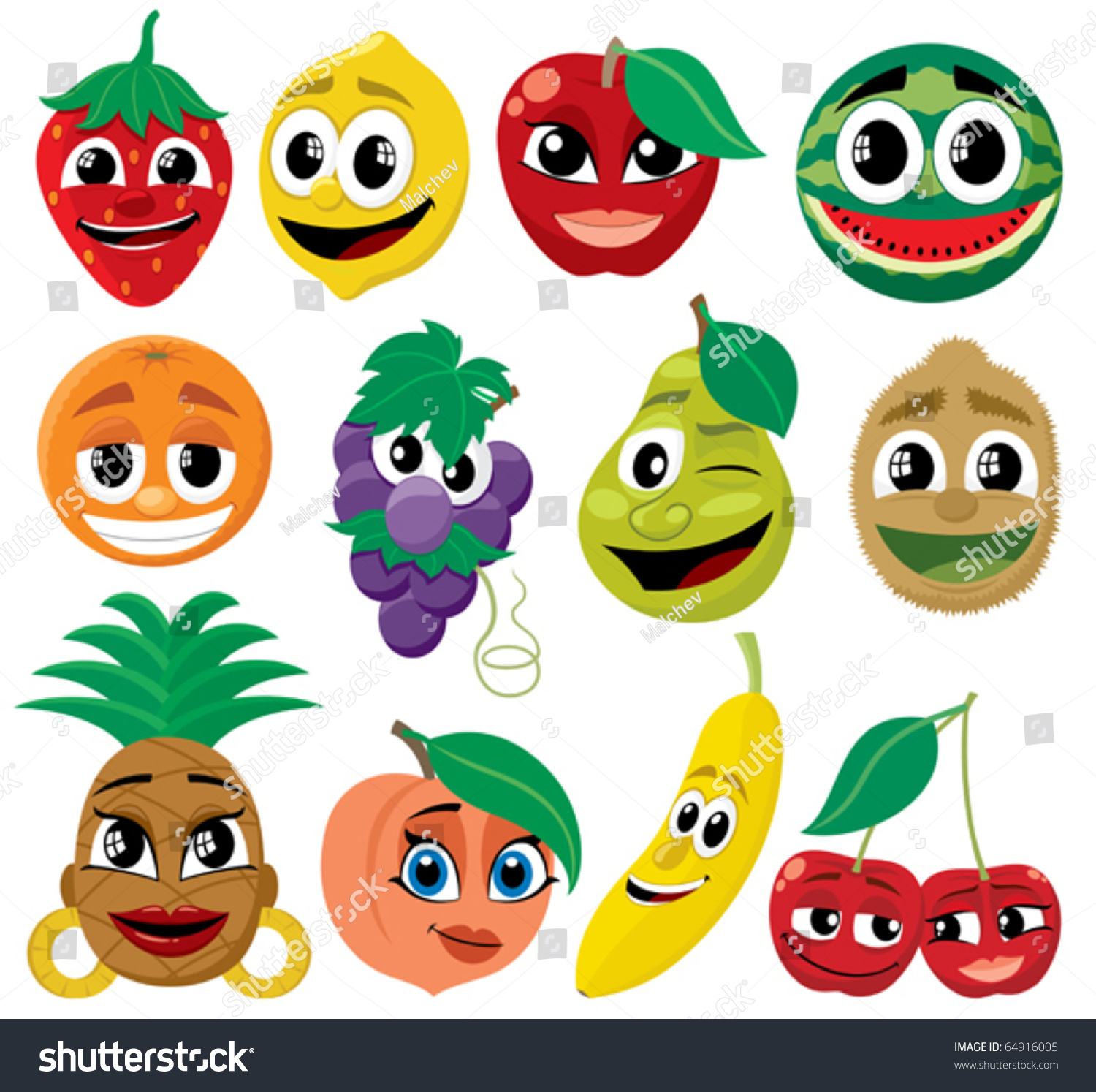 Set Of Funny Cartoon Fruits Stock Vector Illustration 64916005