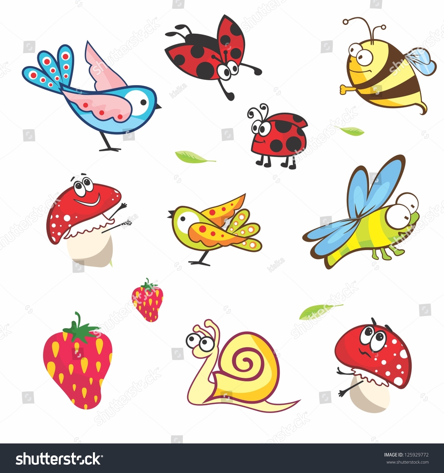 Set of funny spring animals for babies Vector insects on white background Set of funny spring animals for babies Vector insects on white background