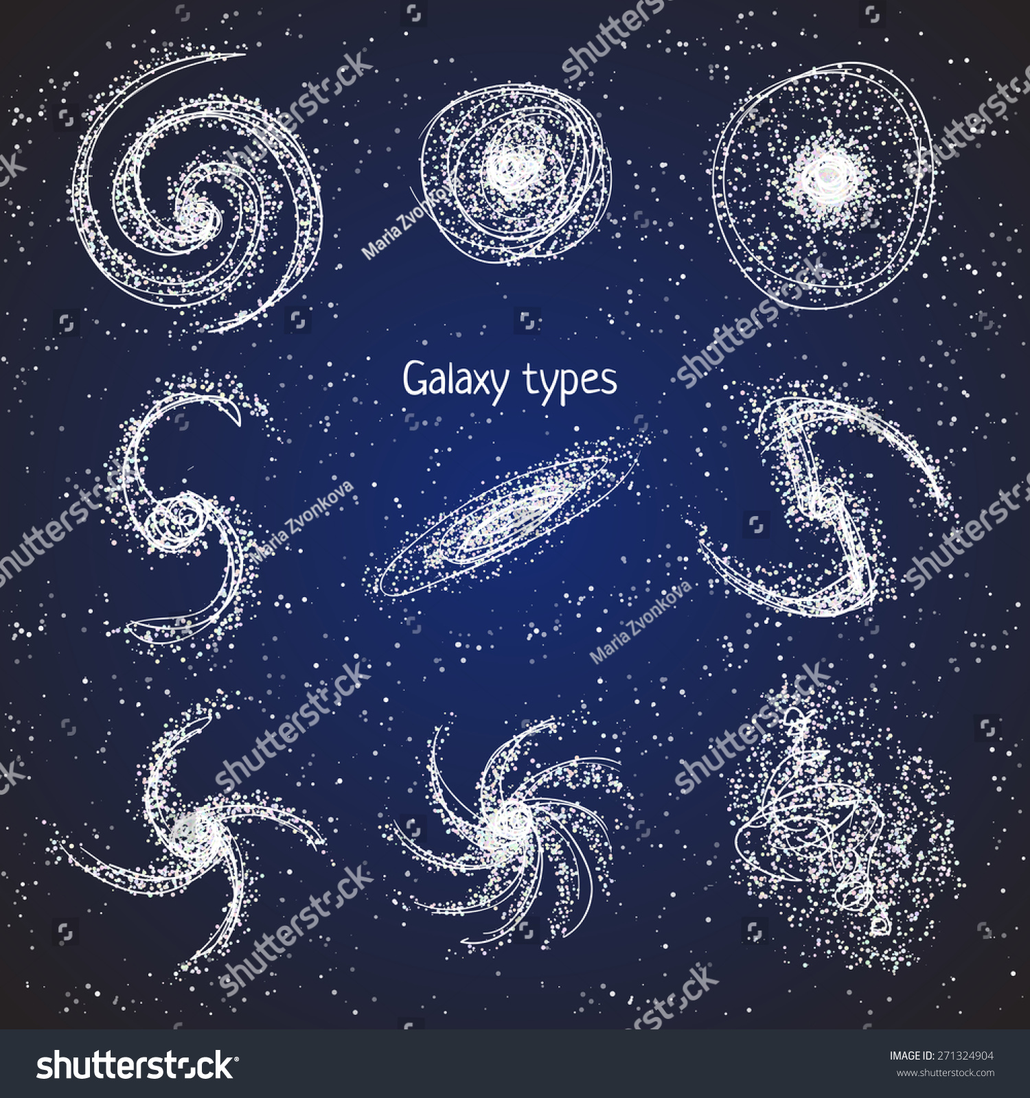 Set Of Galaxy Types. Vector Space Star Illustrations. Cosmos. Universe