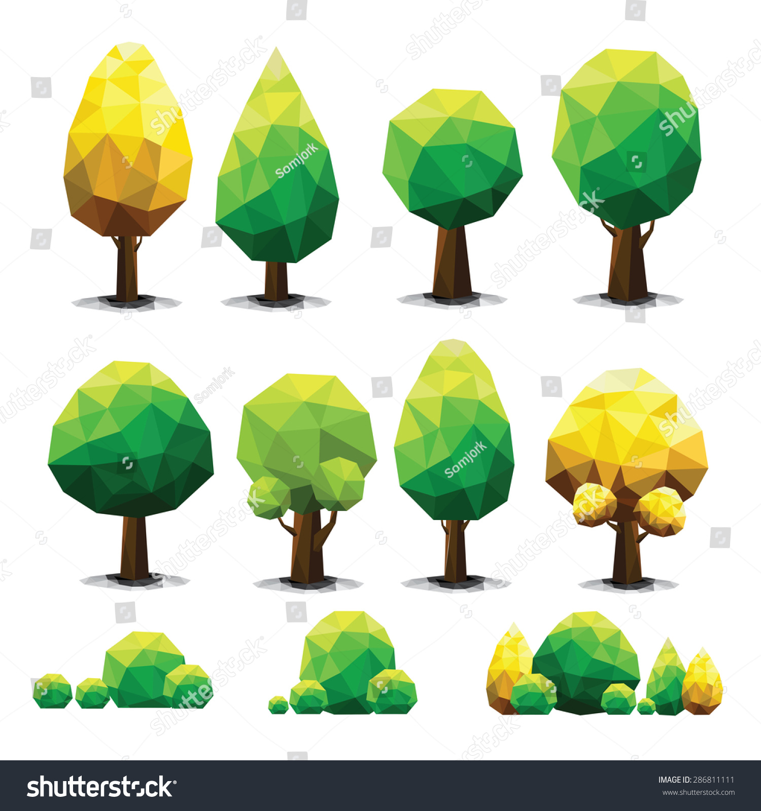 Set Of Geometric Vector Trees On White Background - 286811111