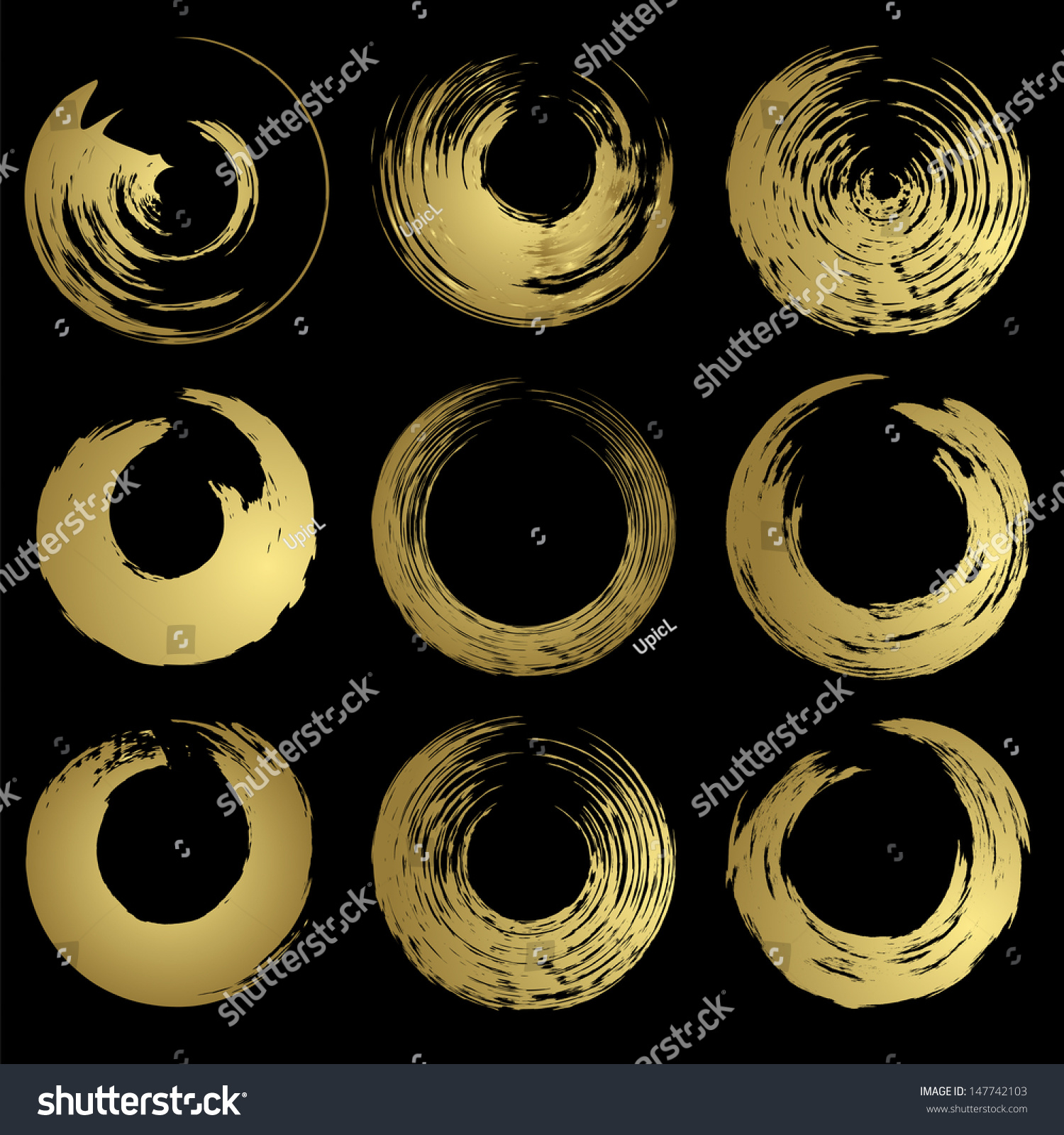 Set Of Gold Circles On Black. Vector Illustration - 147742103