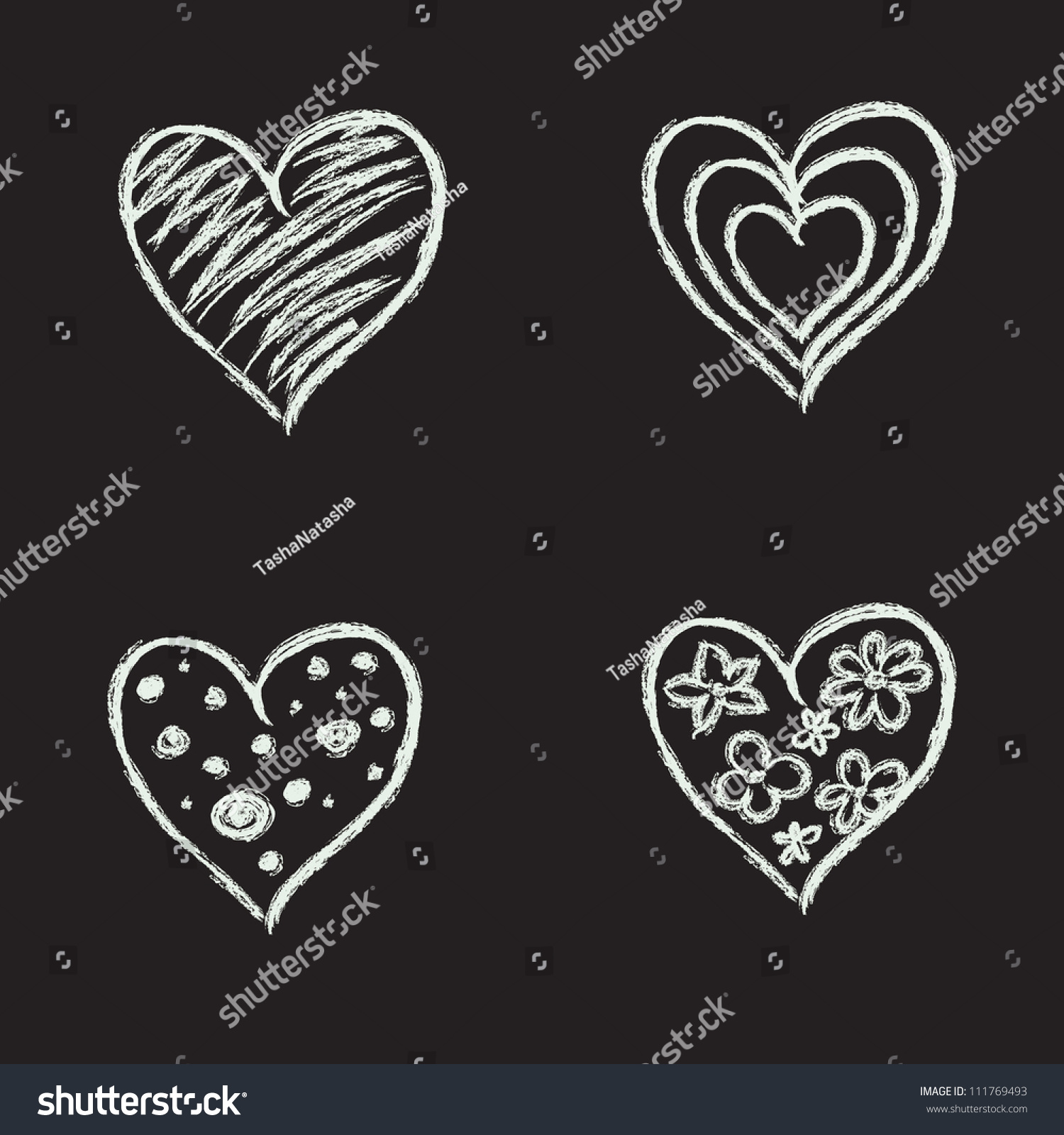 Set Of Hand Drawn Hearts On Chalkboard Background Vector Illustration