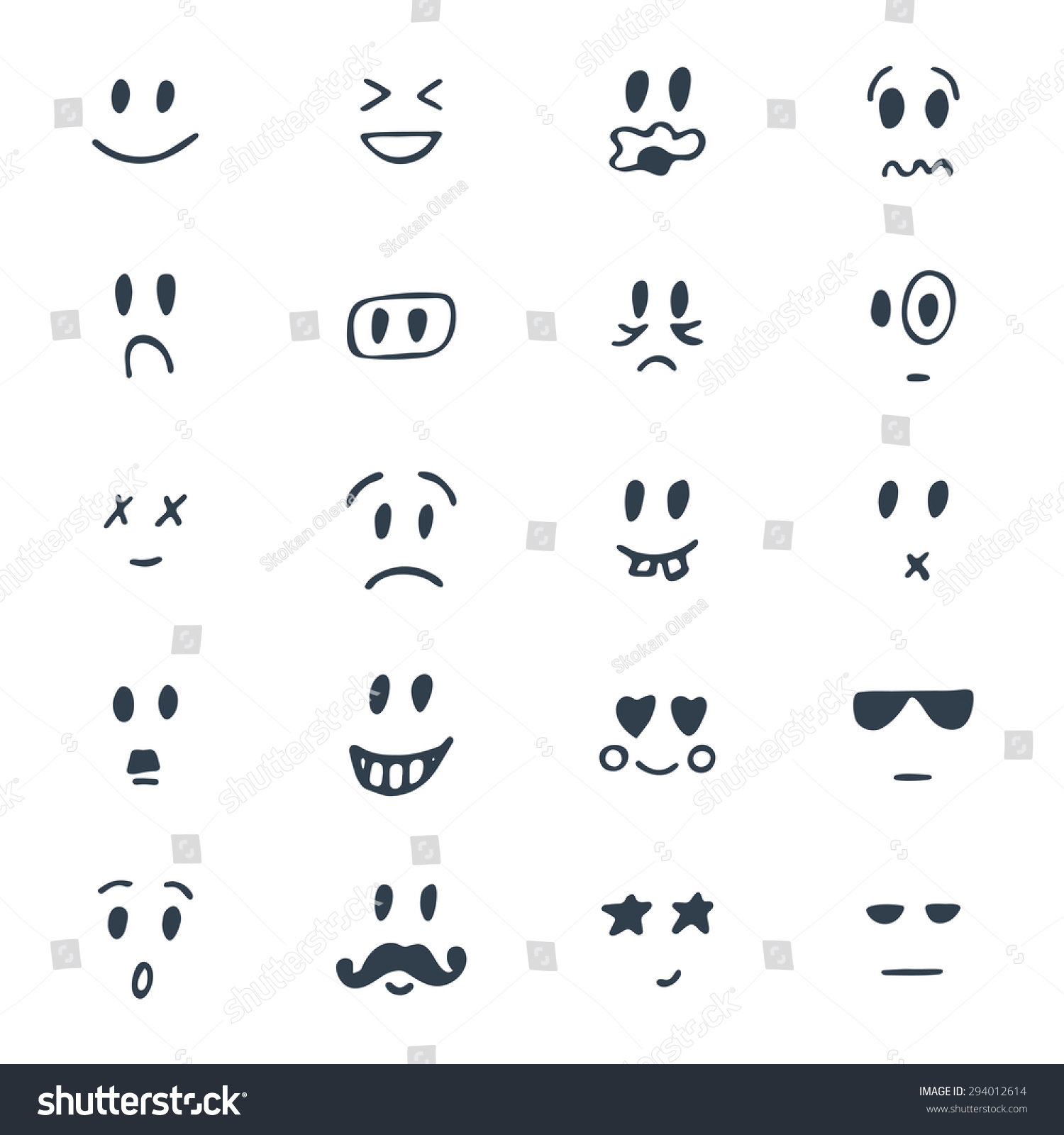 Line Drawing Smiley Face : Set hand drawn smiley faces sketched stock vector
