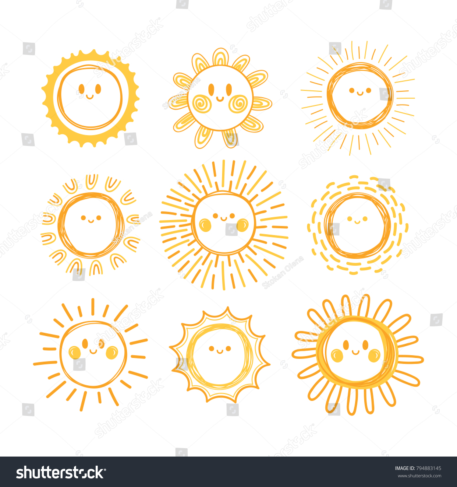 Set Hand Drawn Sun Symbols Collection Stock Vector Royalty Free