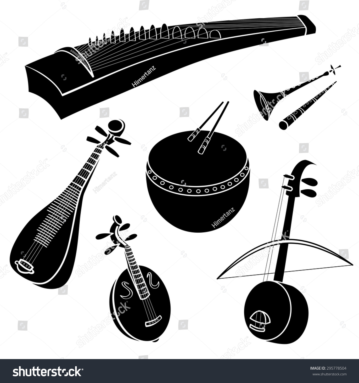 Set Hand Drawn Traditional Chinese musical Instruments Stock Vector