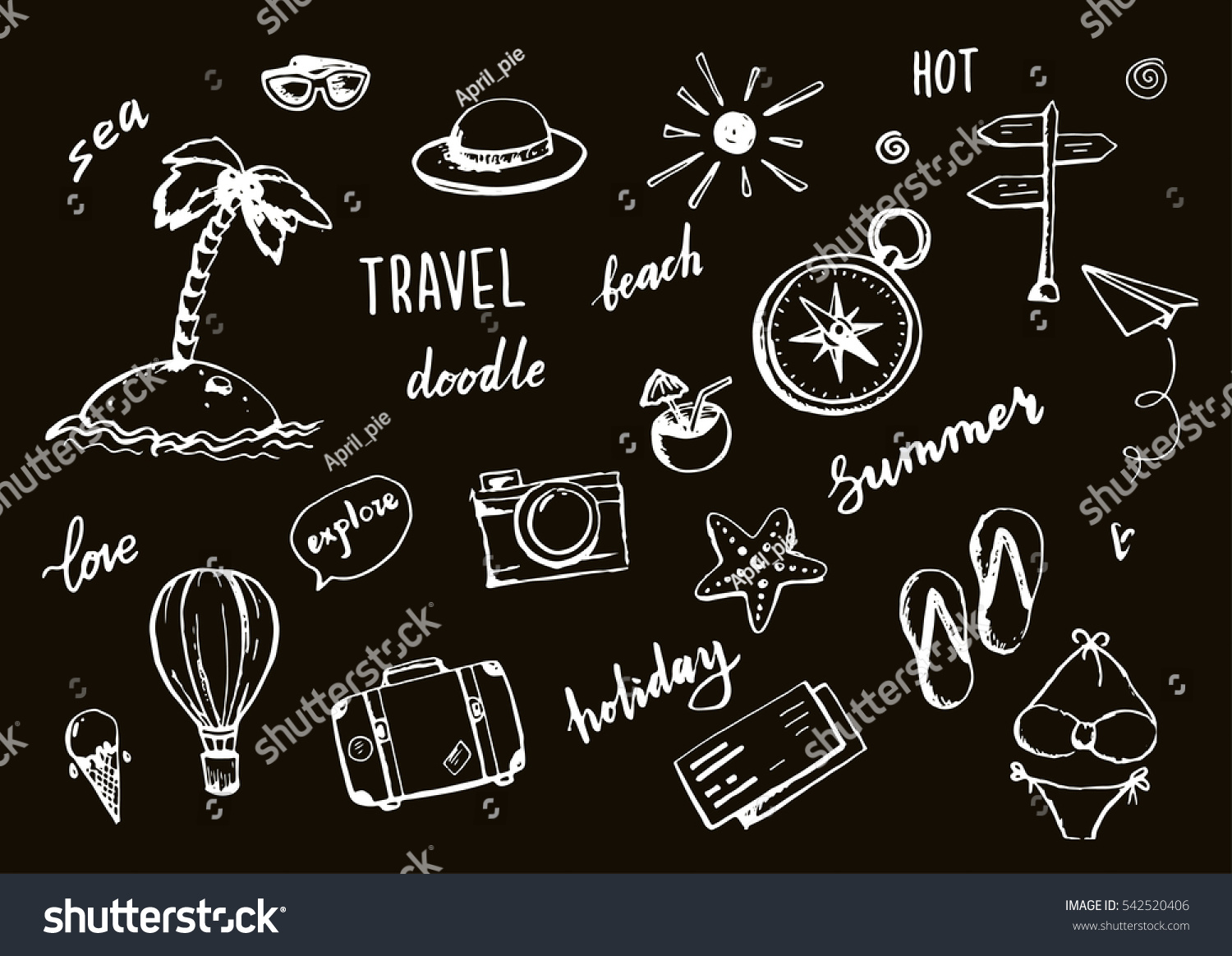 Set Hand Drawn Travel Doodle Vector Stock Vector Royalty Free