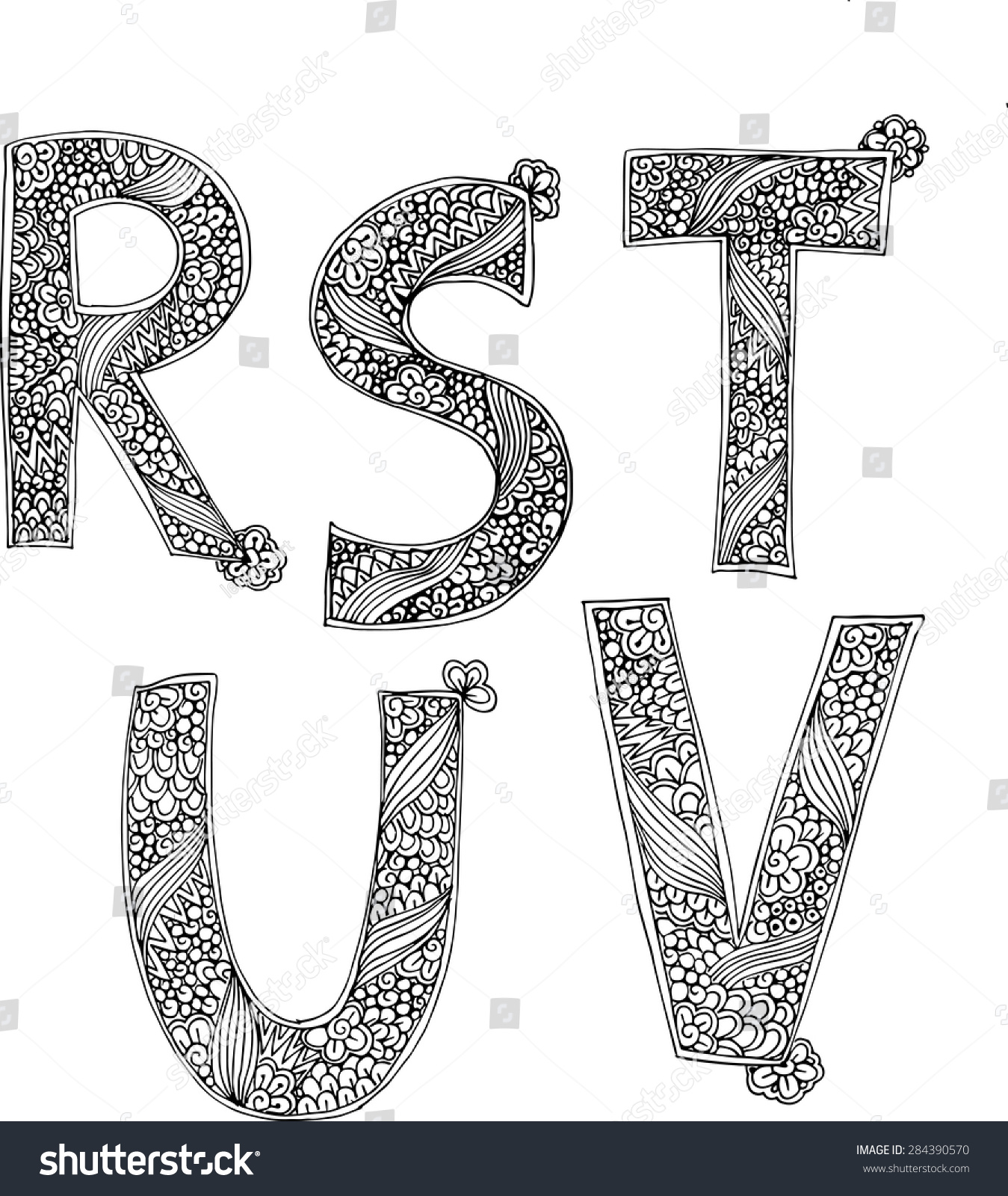 Set Of Hand Drawn Vector Doodle Zentangle Alphabet Letters