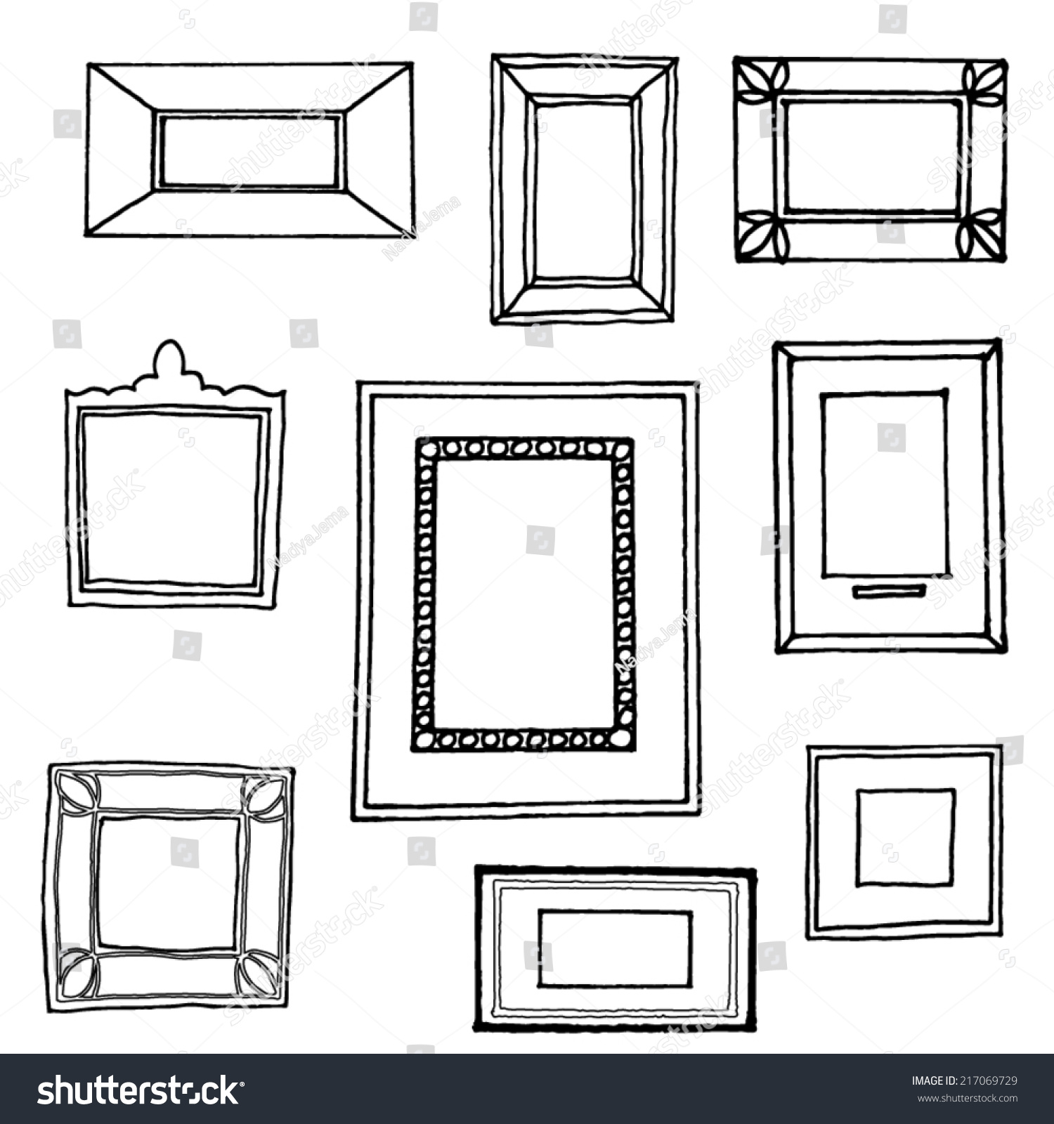 Set Of Hand Drawn Vector Frames. Doodle Black Frames Collection In