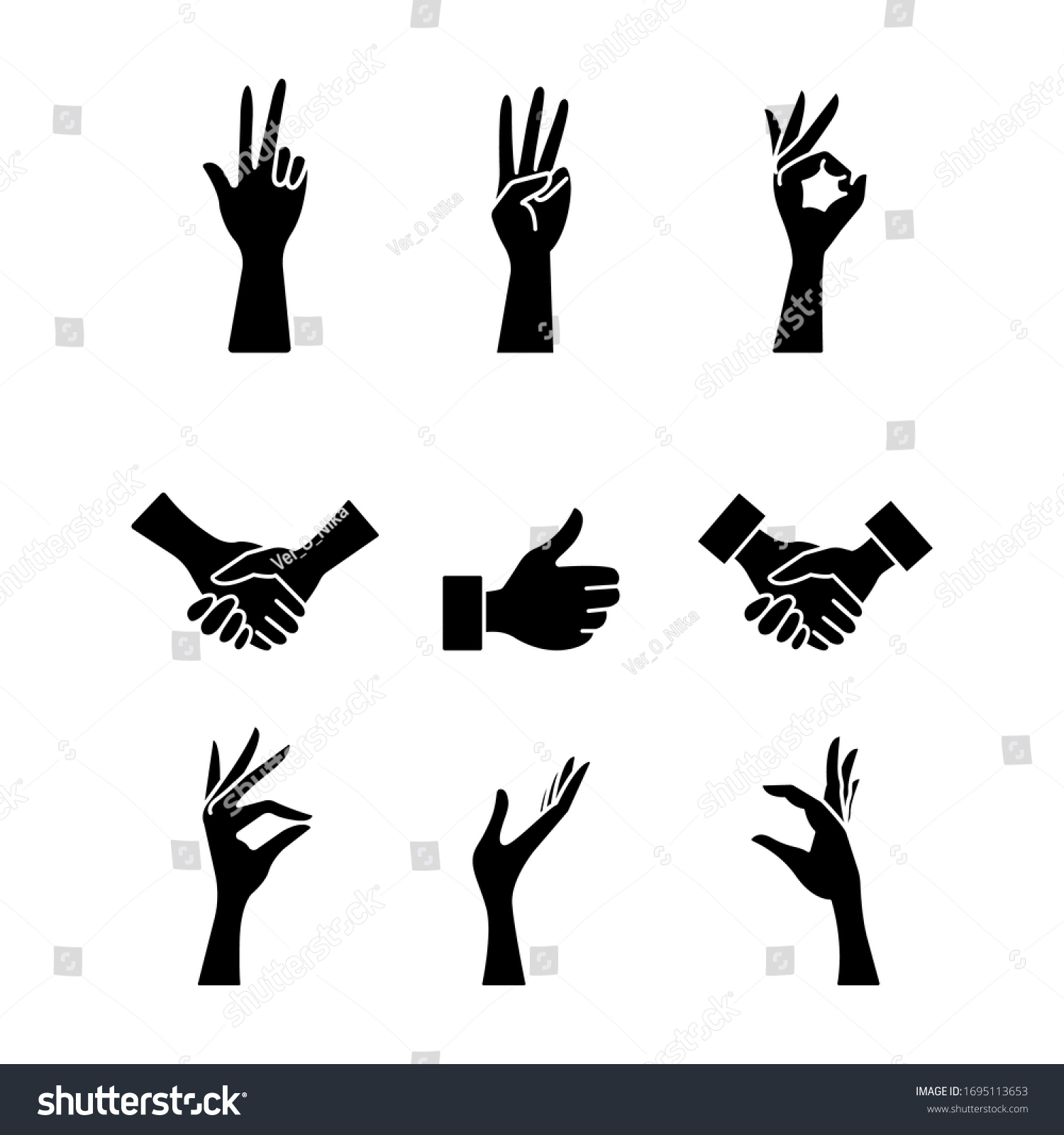 Vektor Stok Set Hand Gestures Black Silhouette Vector Tanpa Royalti