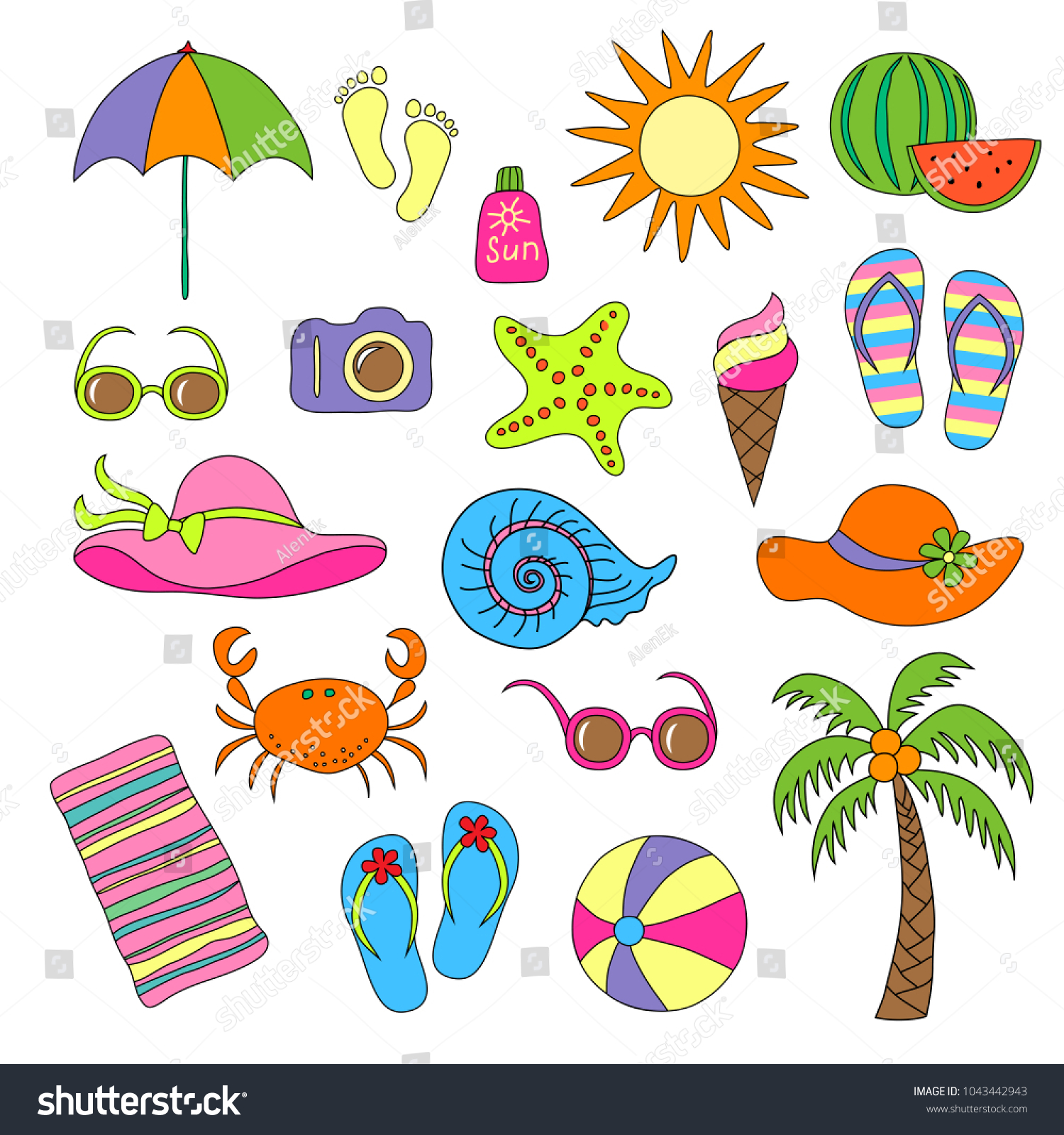 Set Handmade Symbols Icons Summer Vacation Vector De Stock Libre De