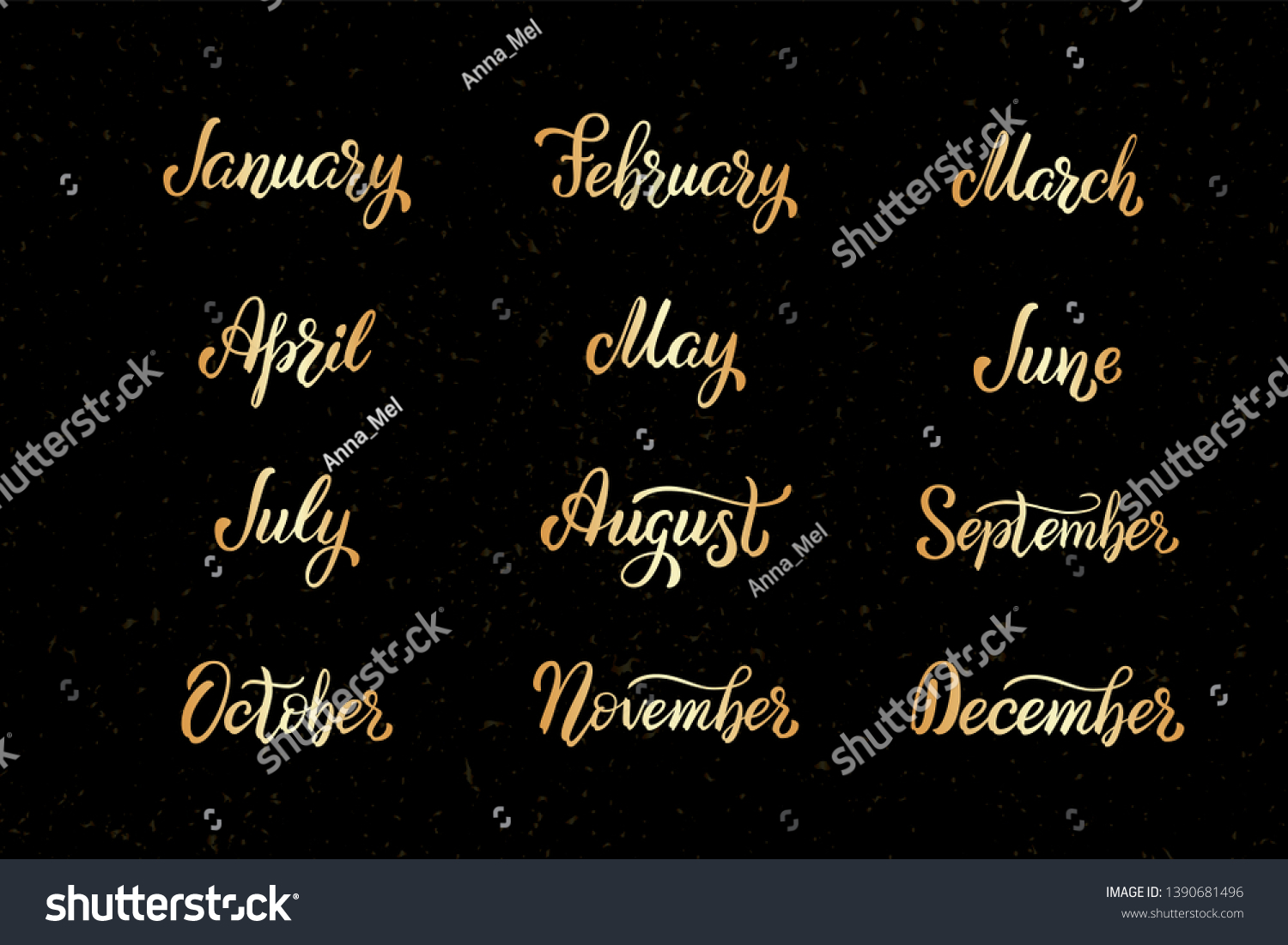 Set Handwritten Names Months December January