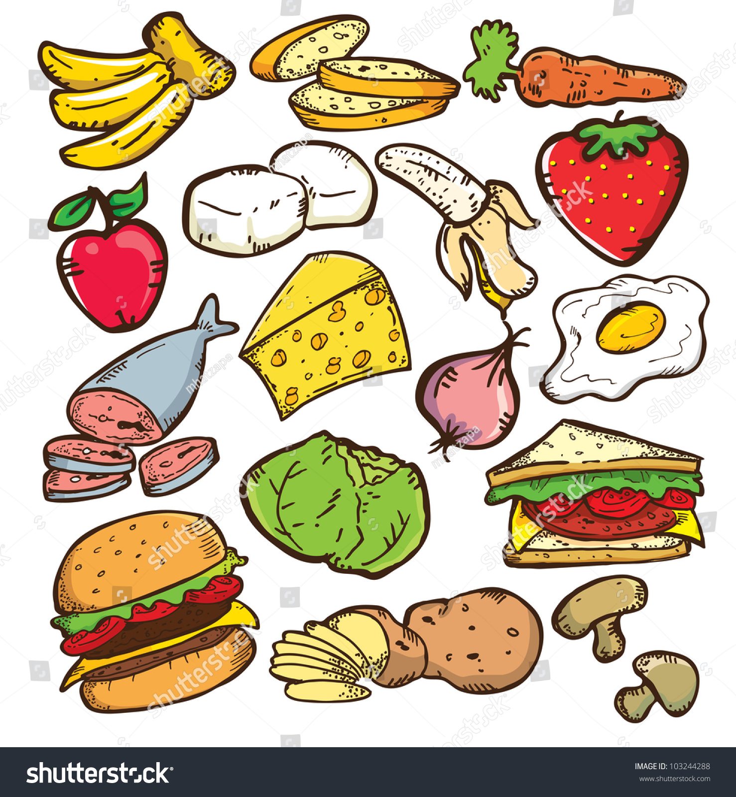 Set Of Healthy Food In Doodle Style Stock Vector Illustration 103244288 