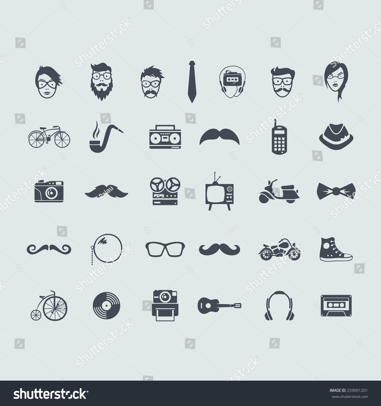 Set Of Hipster Icons Stock Vector Illustration 259091201 : Shutterstock