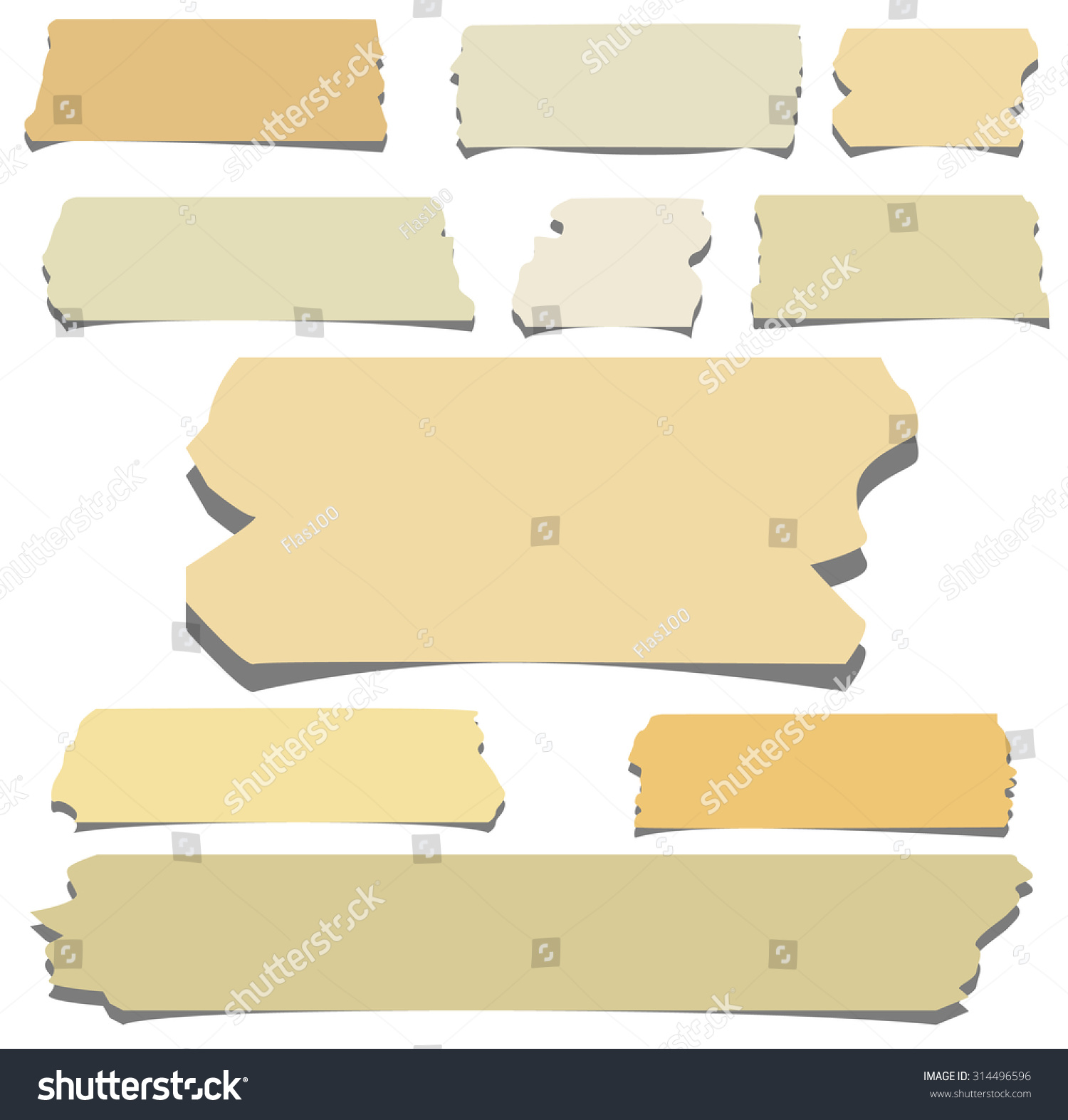 Set of horizontal and different size sticky tape adhesive pieces Set of horizontal and different size sticky tape adhesive pieces