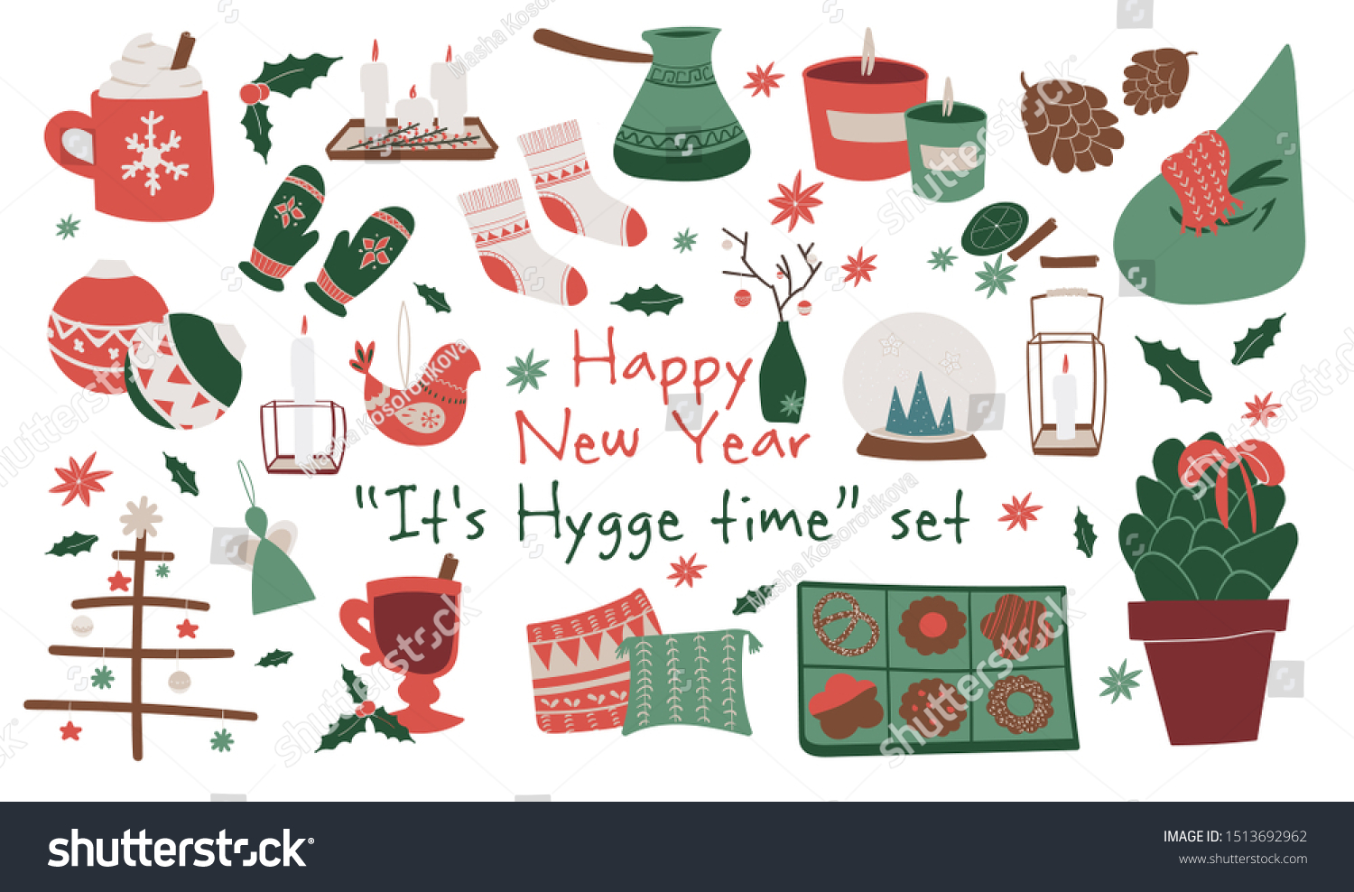 Set Hygge Lifestyle Cozy Elements Christmas Stock Vector Royalty Free