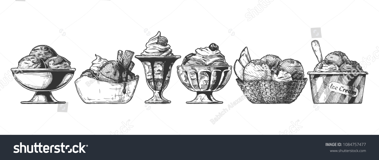 Set Ice Cream Served Different Bowl Stock Vector Royalty Free