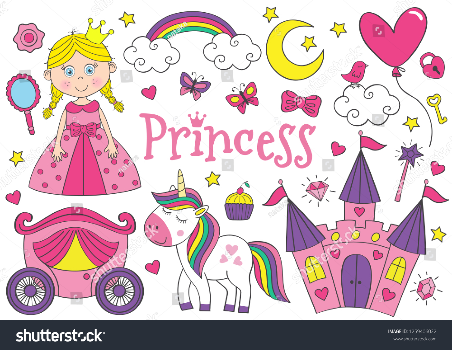 Conjunto Aislado De Princesa Linda Y Vector De Stock Libre De