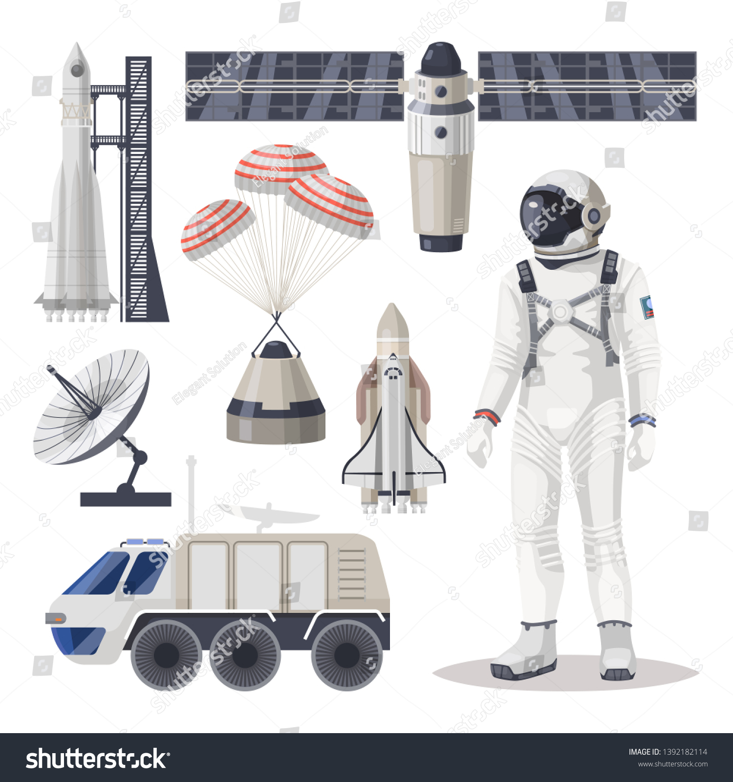 Set Isolated Space Exploration Cosmos Expedition Stock Vector Royalty