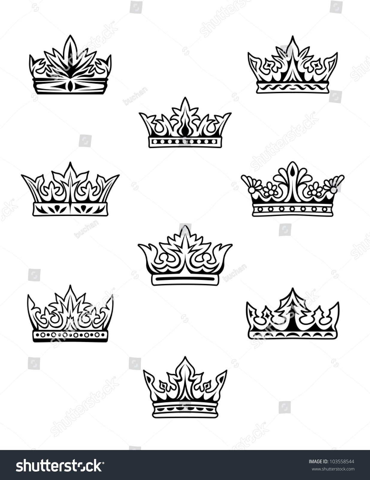 Set King Queen Crowns Vector Illustration Stock Vector 103558544