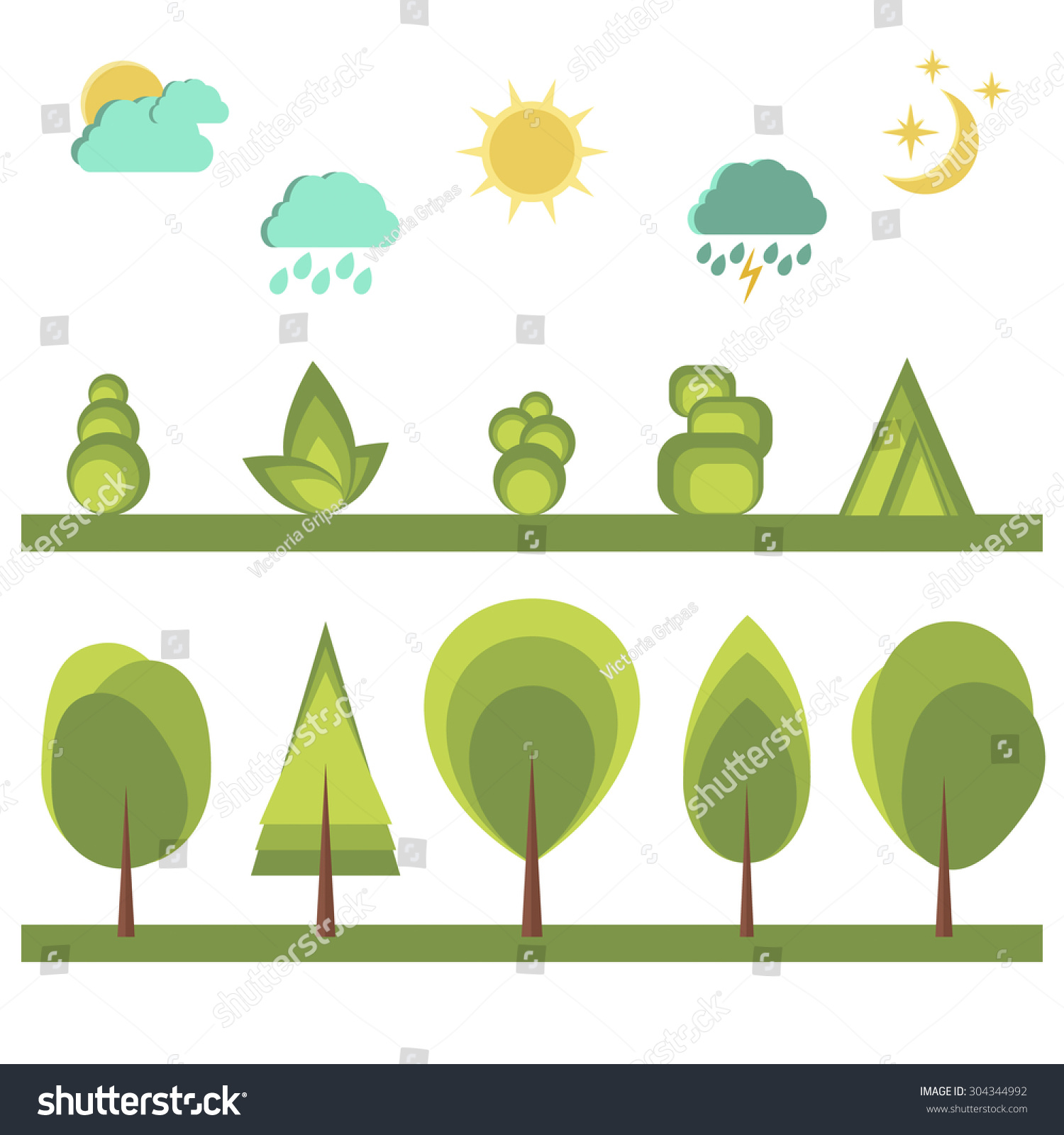 Set Landscape Elements Flat Design Collection Stock Vector 304344992 Shutterstock Tree Collection Of Design Elements Stock Vector Illustration Of Icon Botany 32428346