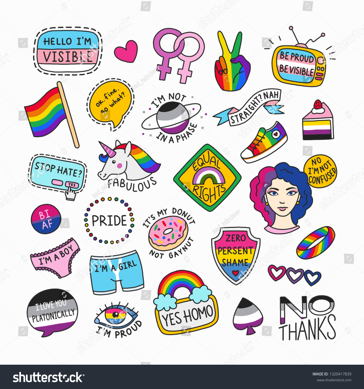 Conjunto de símbolos LGBT al estilo vector de stock libre de regalías