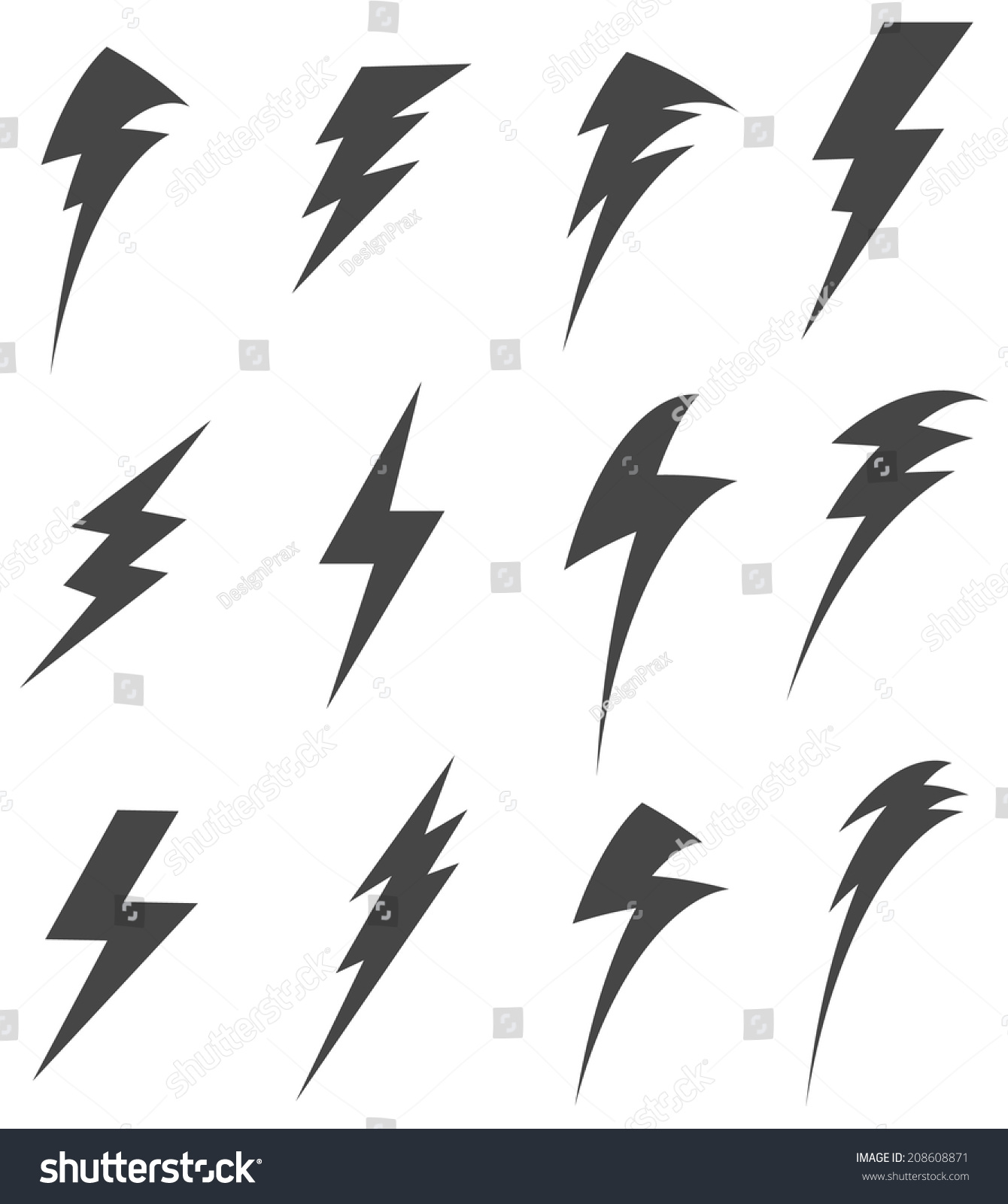 Set Of Lightening Bolt Icon - Illustration - 208608871 : Shutterstock