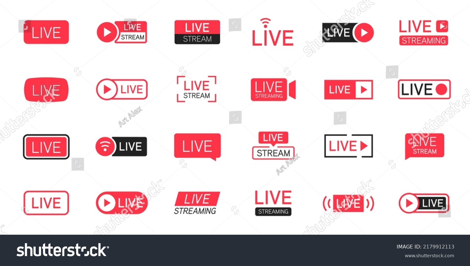 Set Live Streaming Icons Red Symbols Stock Vector Royalty Free