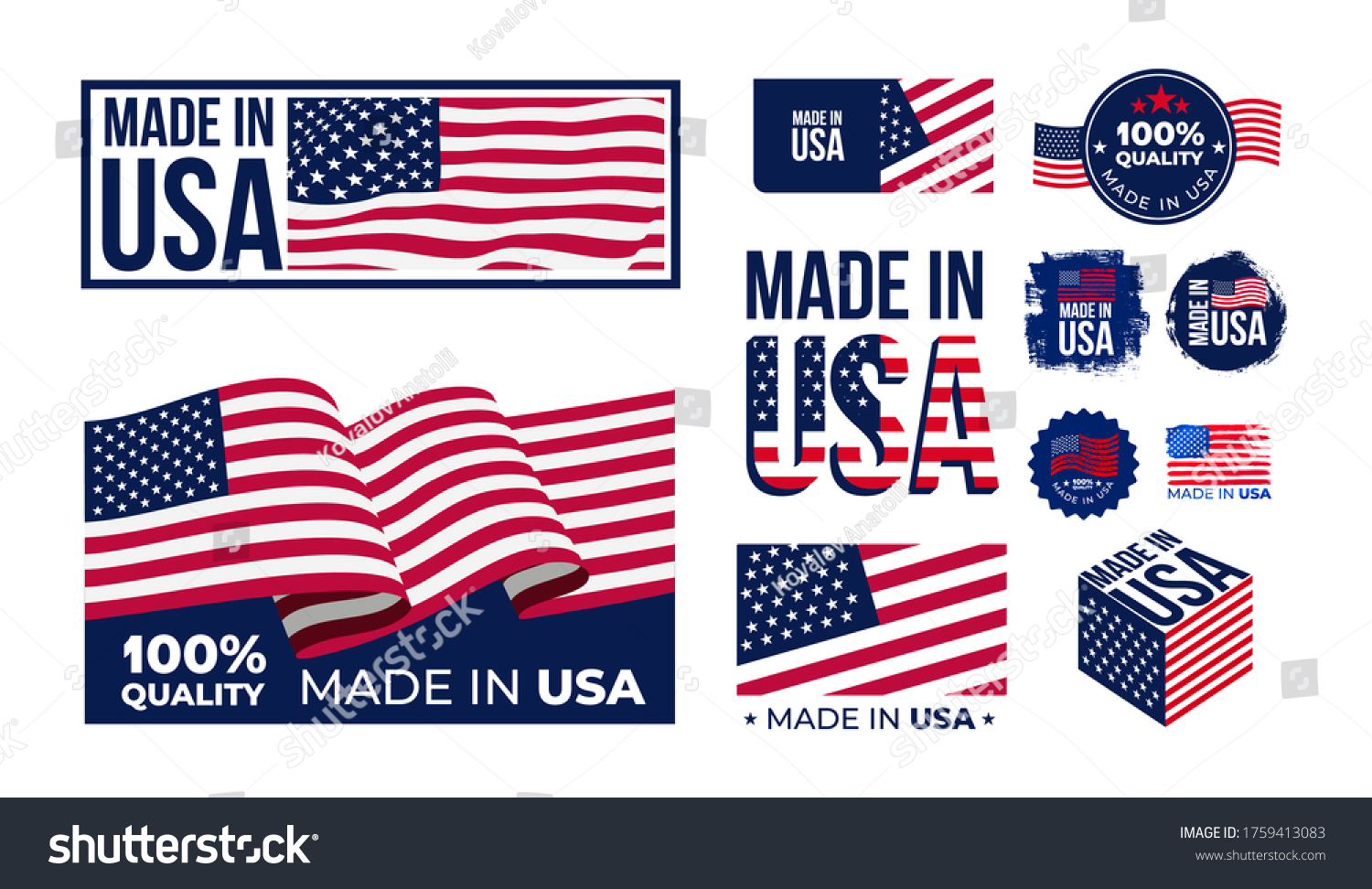 Set Made Usa Badges Patriot Proud Stock Vector Royalty Free 1759413083