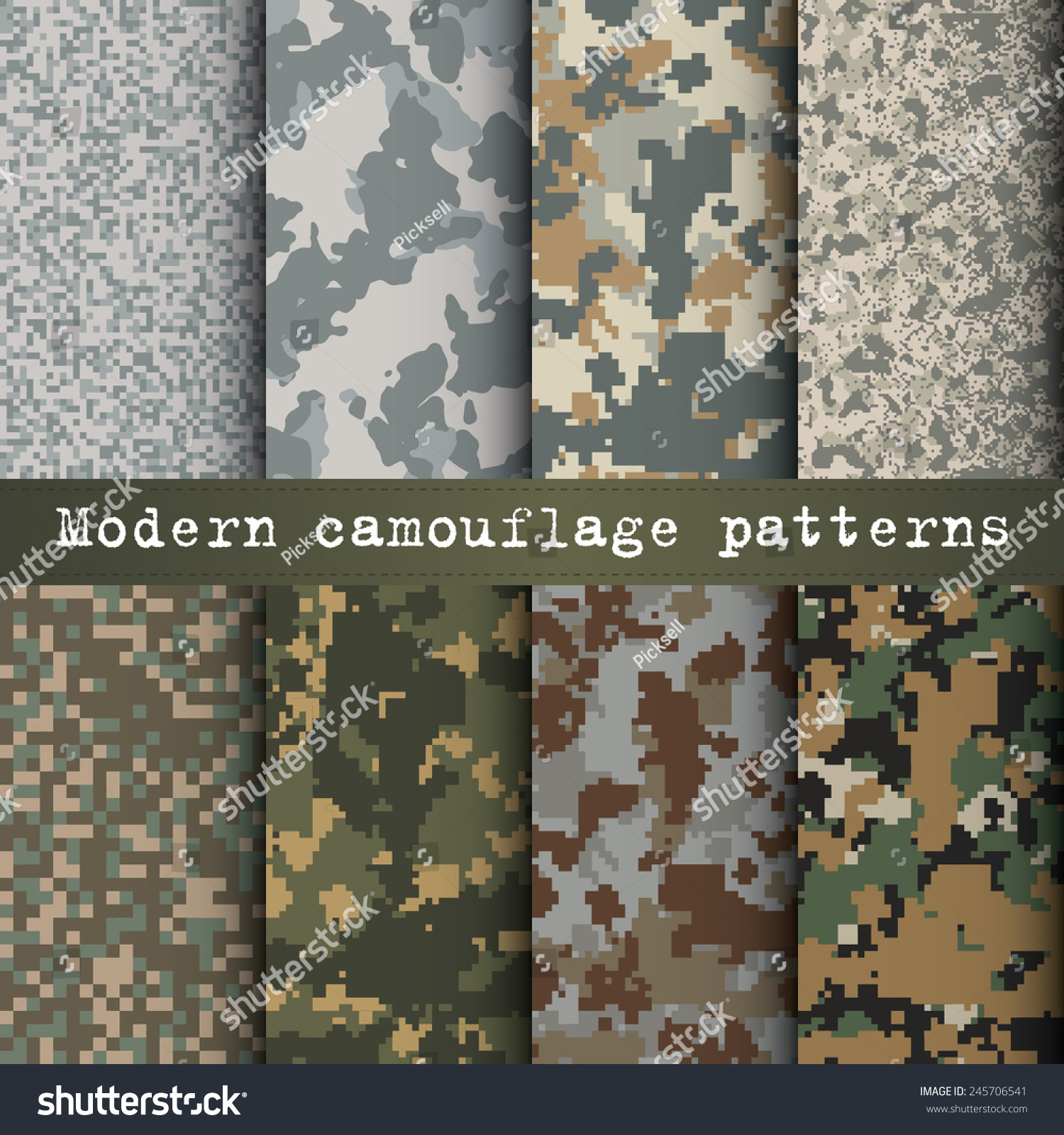 Set Of 8 Modern Camouflage Patterns Vector 245706541 Shutterstock