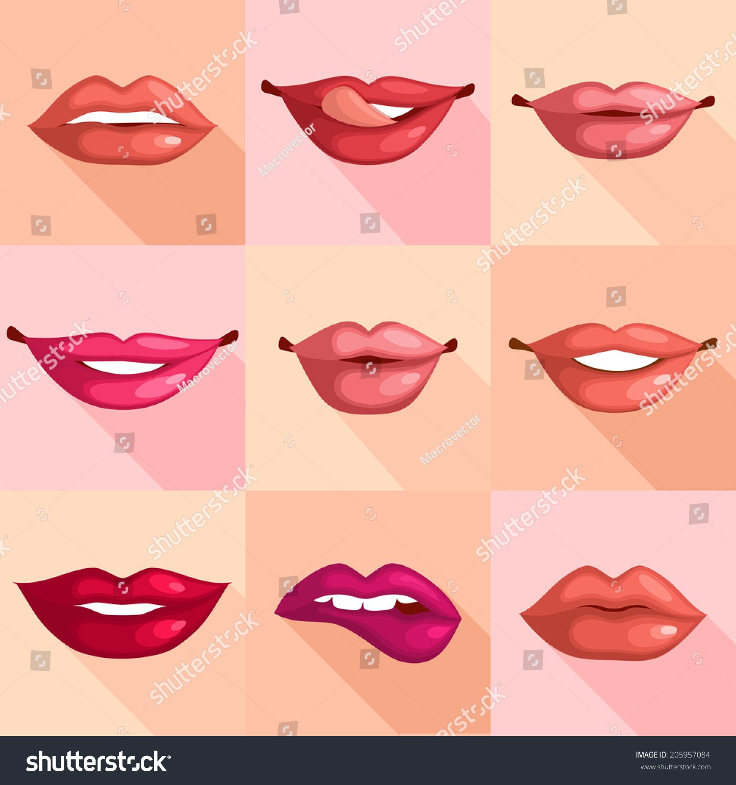 Set Mouth Smile Red Sexy Woman Stock Vector 205957084 Shutterstock 