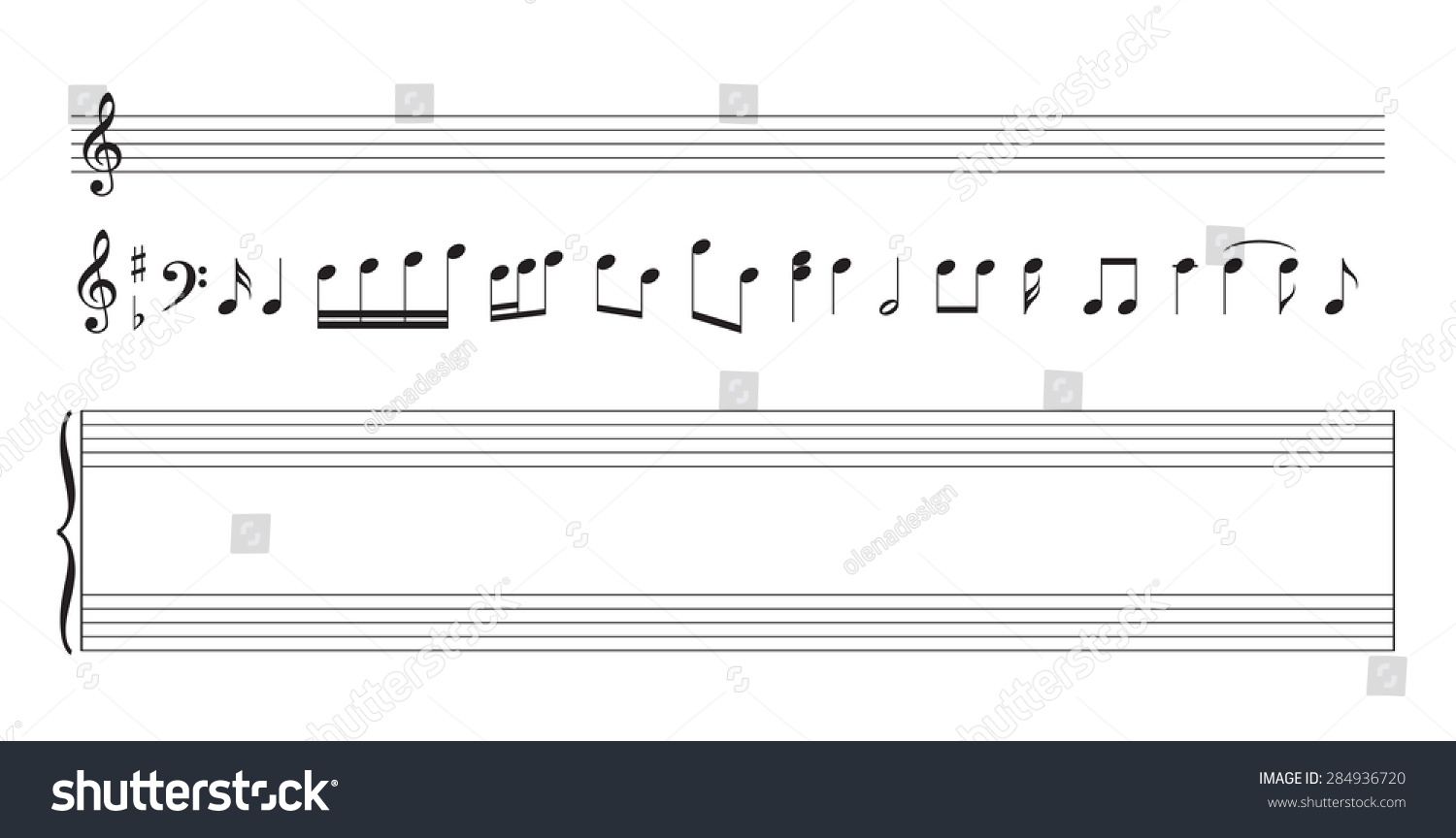 Set Of Music Notes And Staff - Vector - 284936720 : Shutterstock