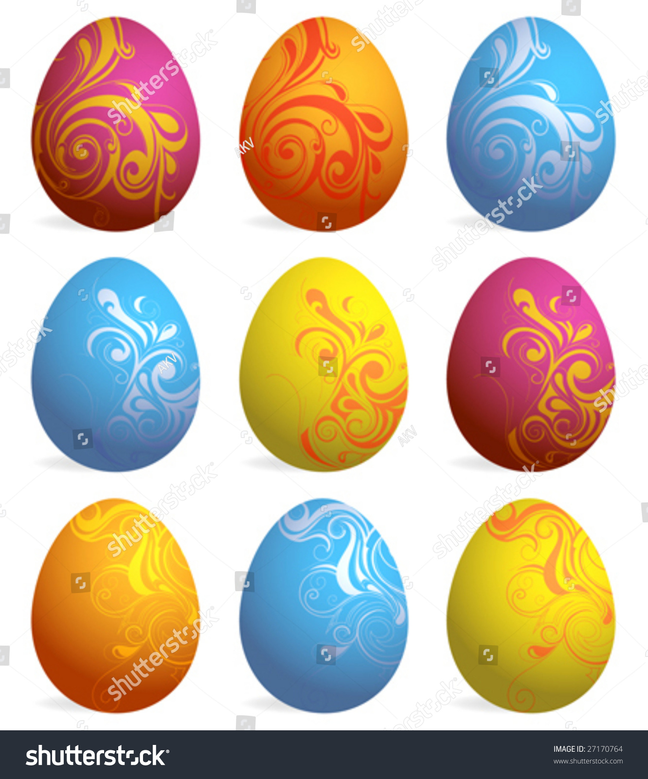 Set Of Nine Easter Eggs Stock Vector Illustration 27170764 : Shutterstock