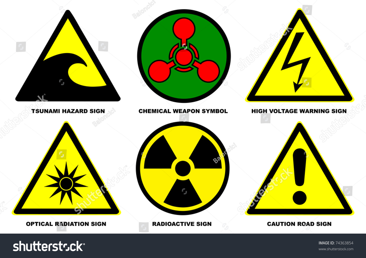 Set Of Official International Hazard Warning Signs Stock Vector