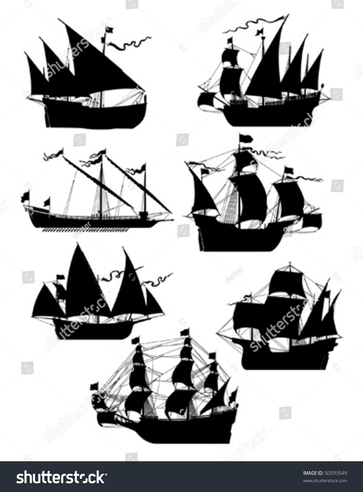 Set Of Old Sailing Ships Stock Vector Illustration 50593549 : Shutterstock