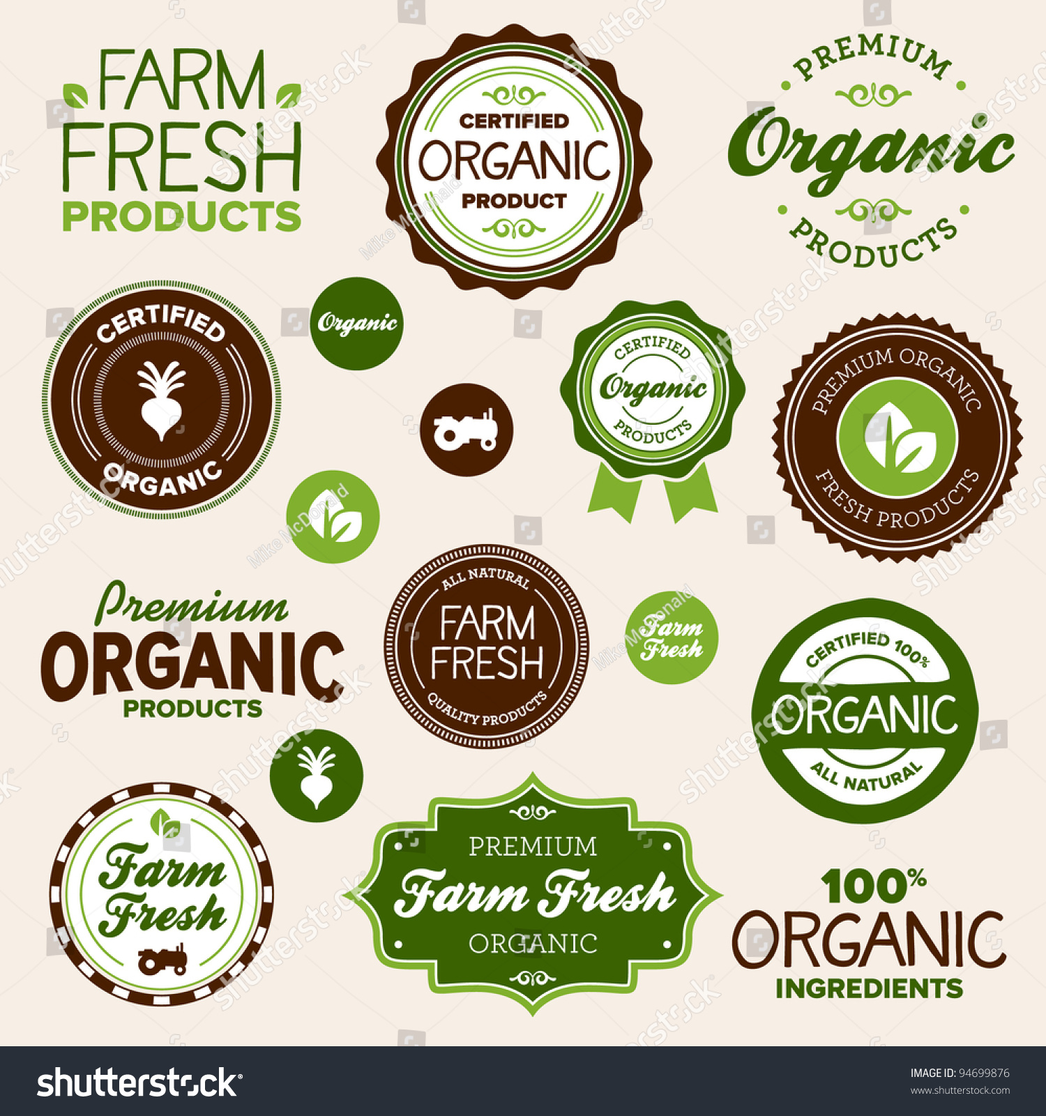 Set Of Organic And Farm Fresh Food Badges And Labels Stock Vector