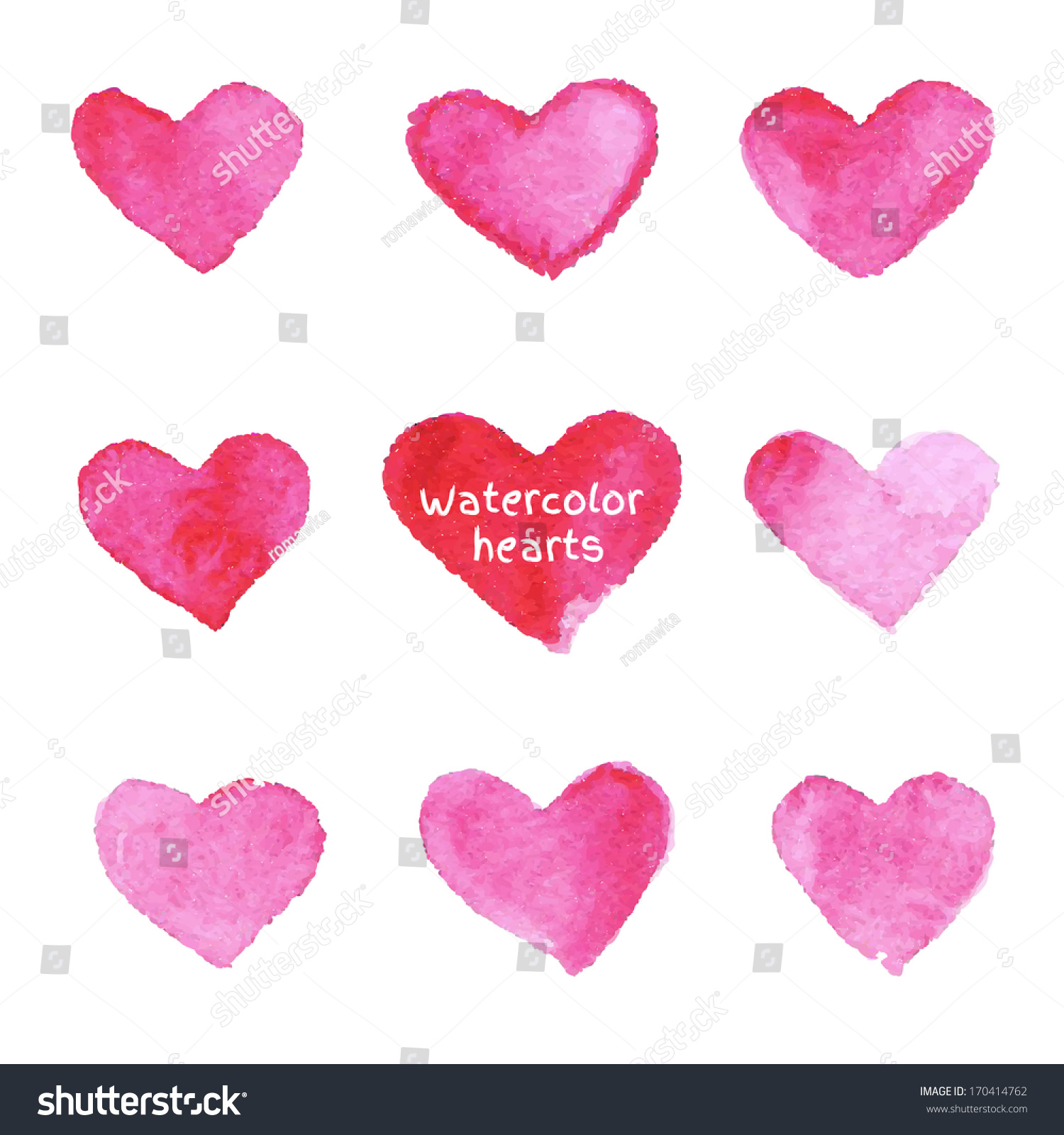 Set Of Pink Watercolor Hearts Vector Illustration 170414762