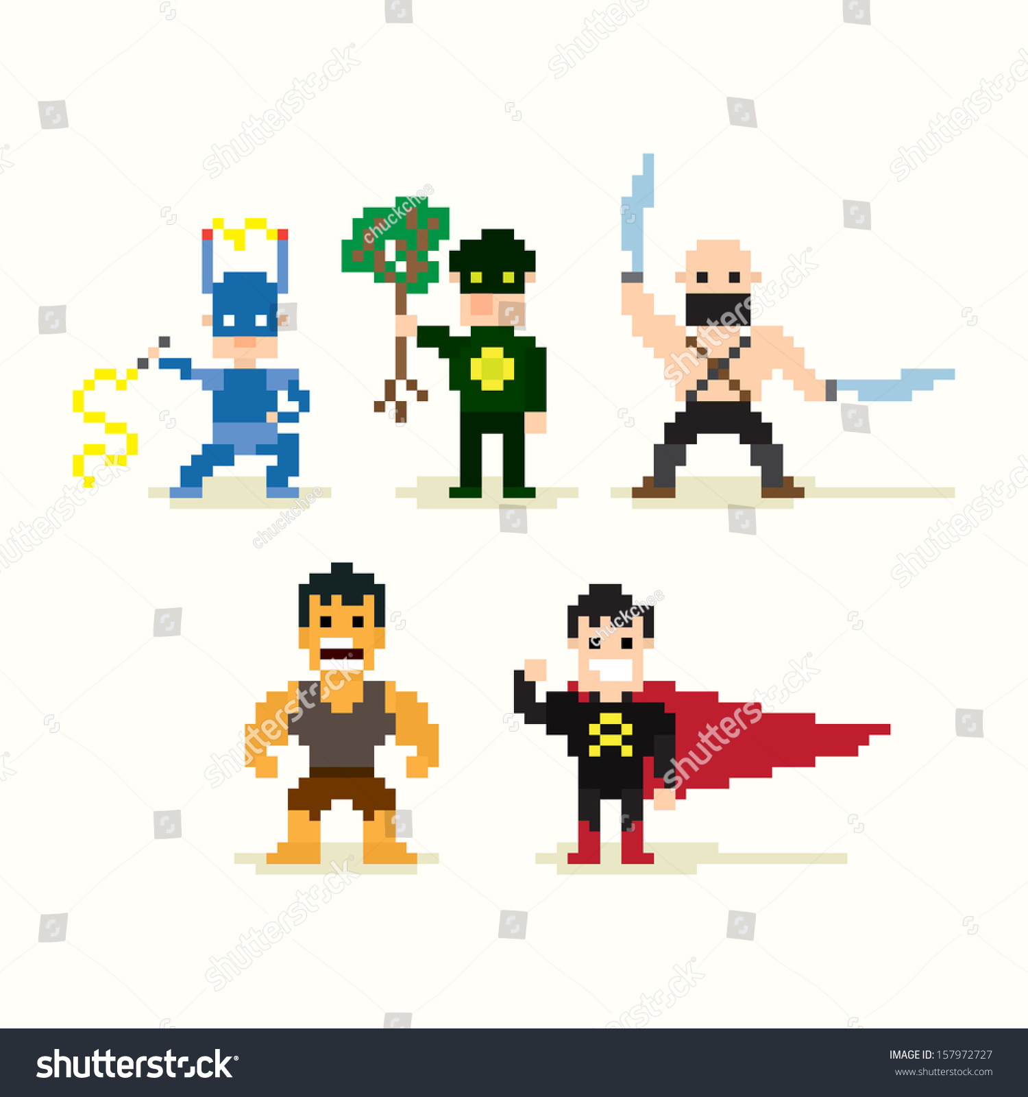 Set Pixel Art Posing Superheroes Stock Vector Royalty Free