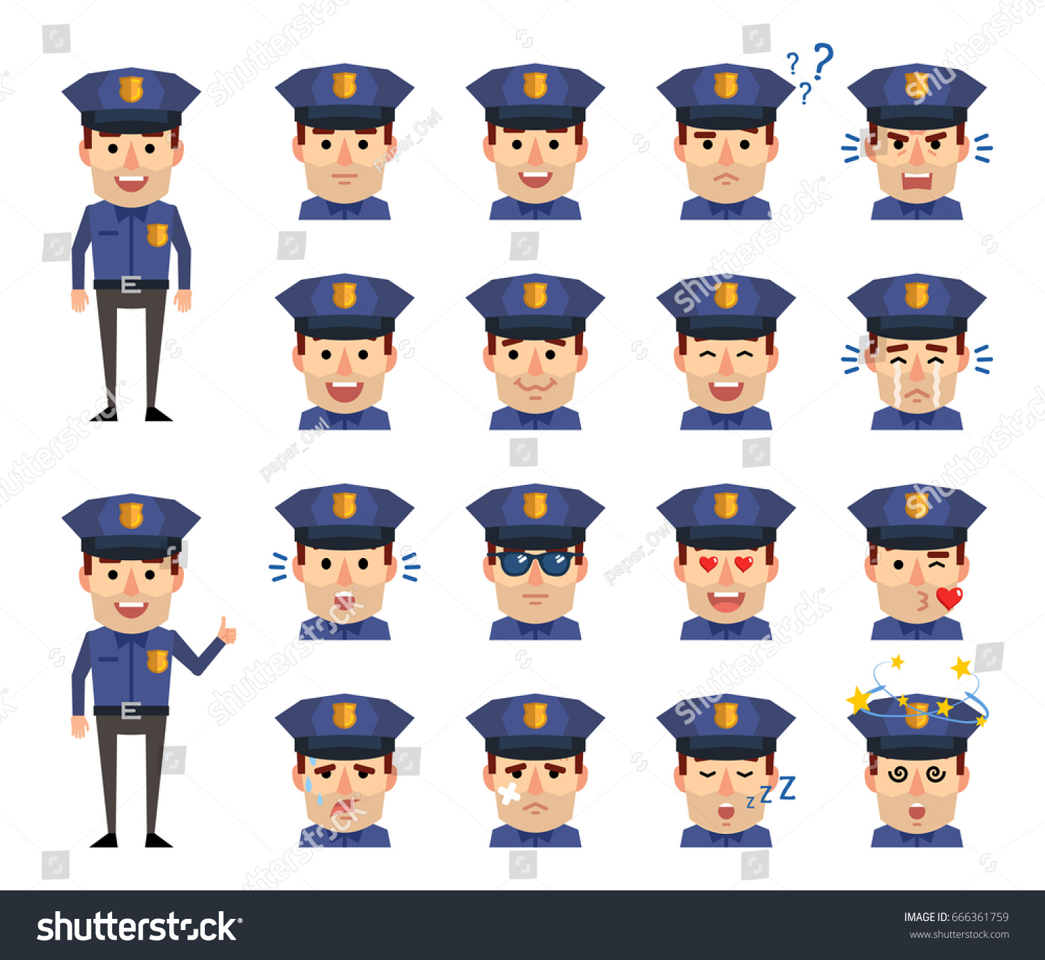 Set Policeman Emoticons Showing Diverse Facial Vector De Stock Libre