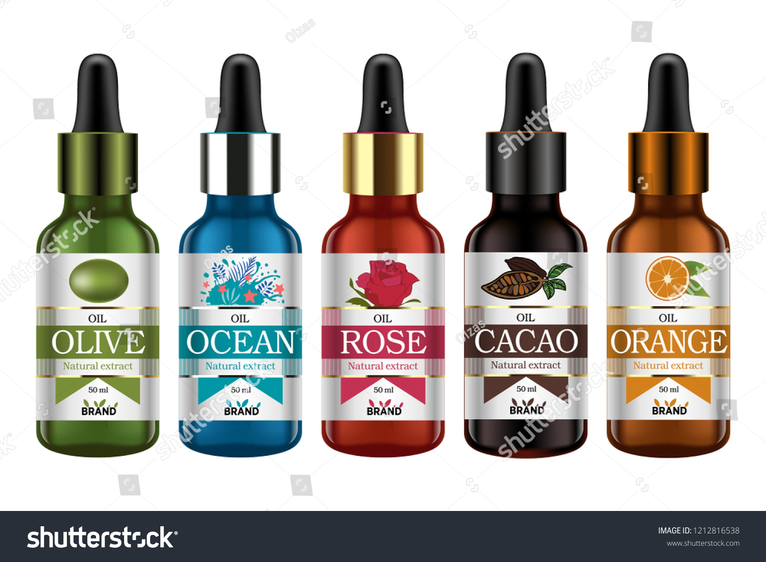 Set Realistic Glass Bottles Dropper Cosmetic Stock Vector Royalty Free