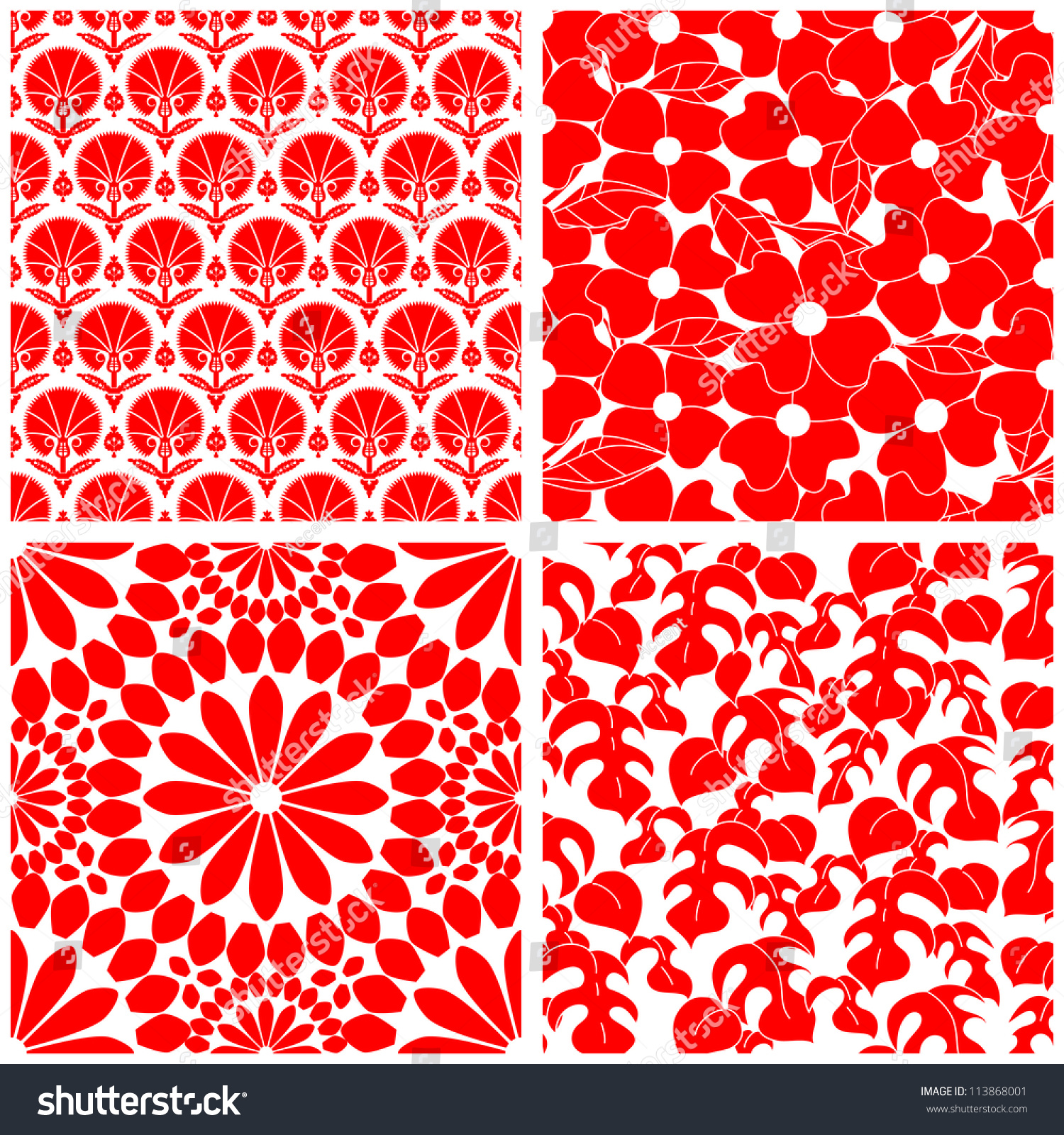 Set Of Red And White Seamless Patterns Stock Vector Illustration