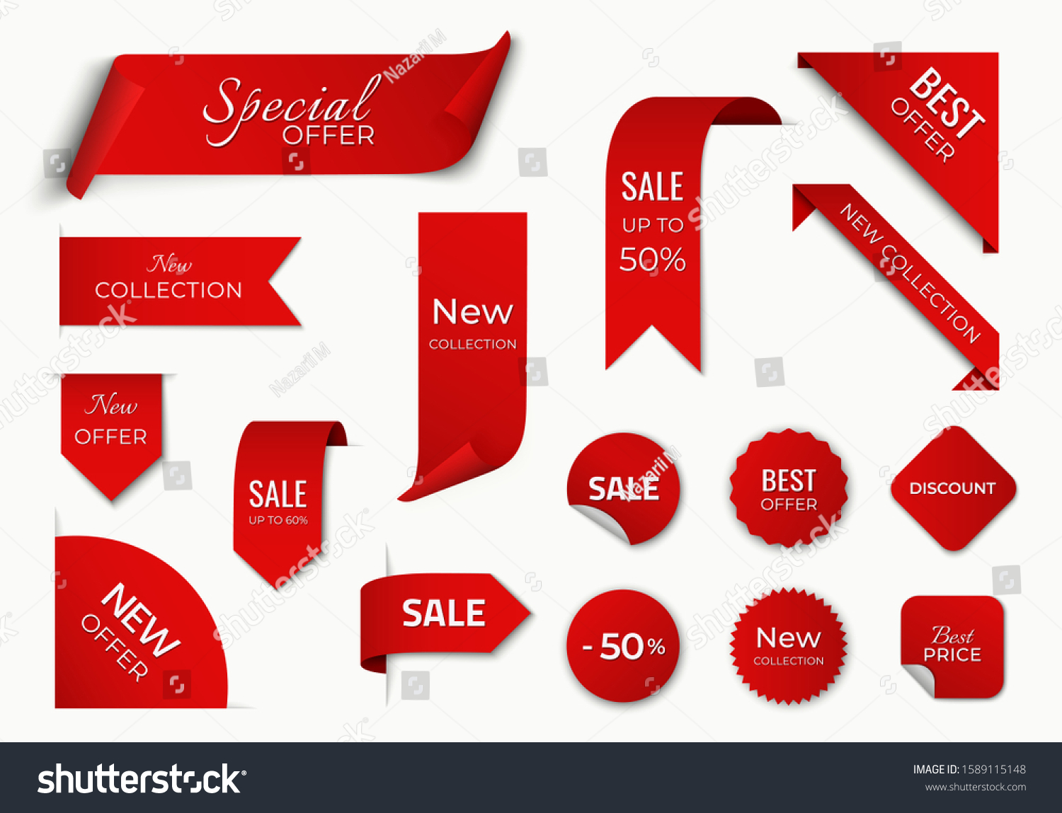 Set Red Sale Label Discount Offer Stock Vector Royalty Free