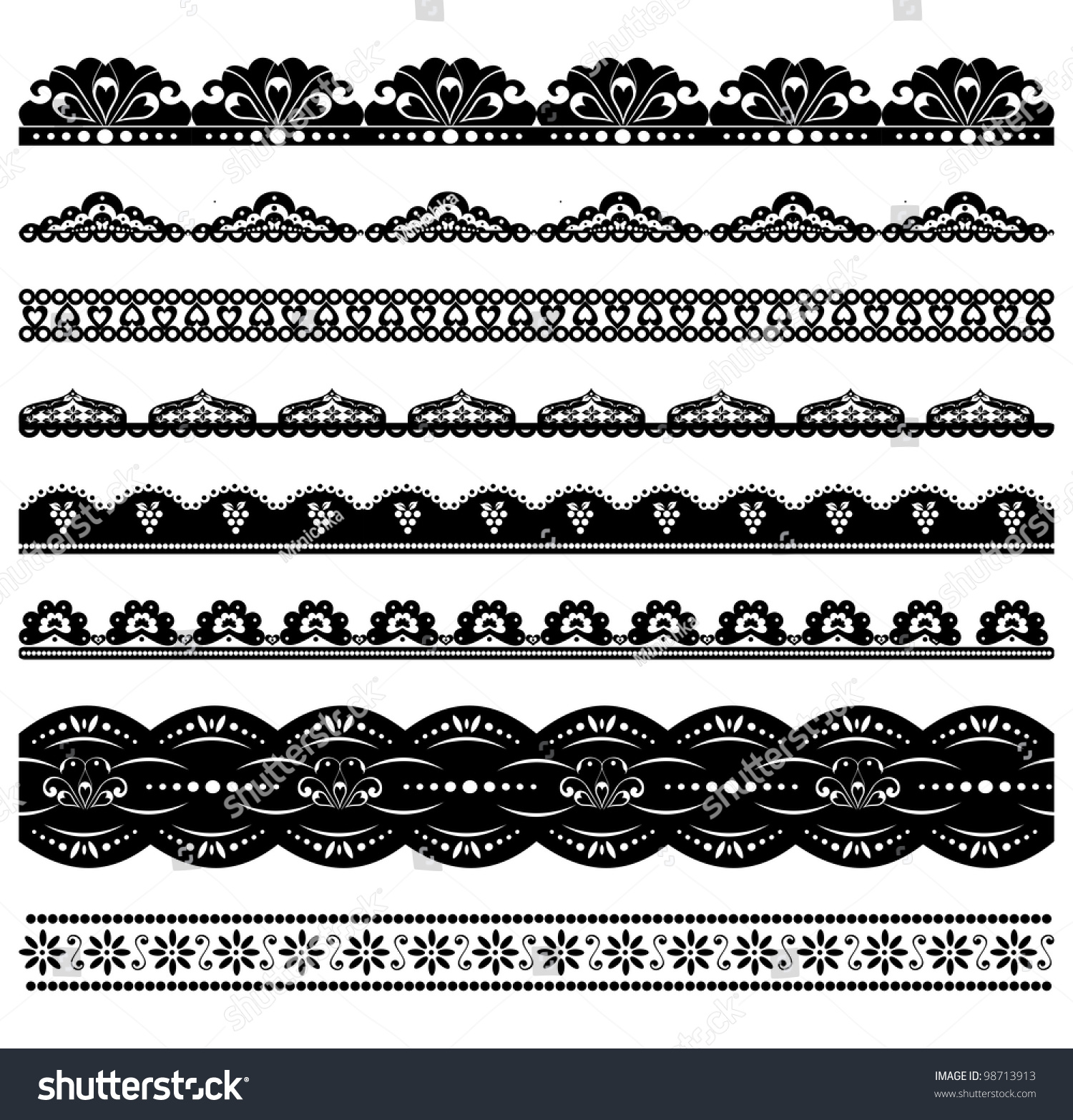 Set Scalloped Vector Borders Stock Vector 98713913 - Shutterstock